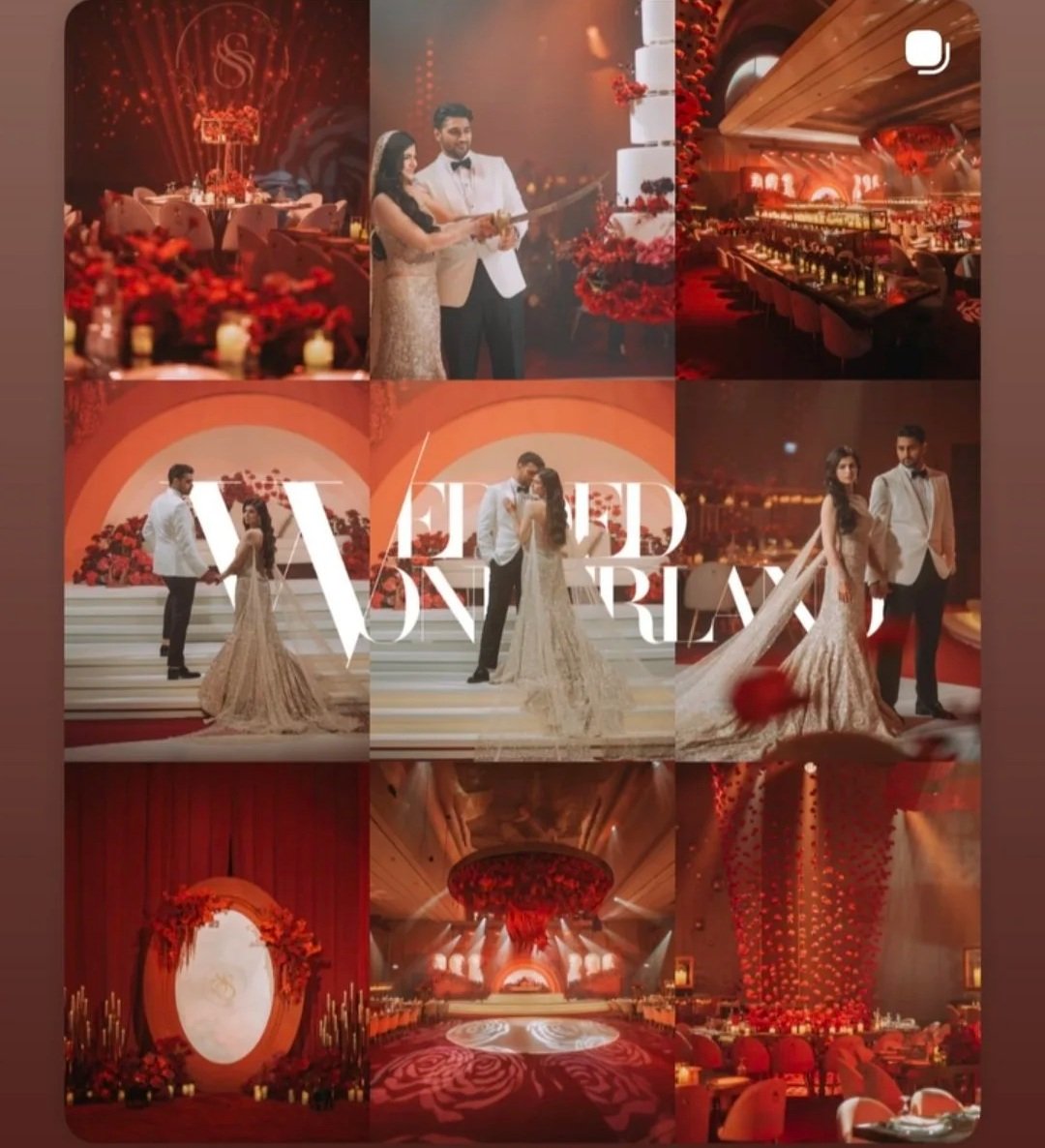 Luxury red-themed wedding celebration featuring a bespoke wedding cake by cake artist Penelope d’Arcy Graham featured in Wedded Wonderland.