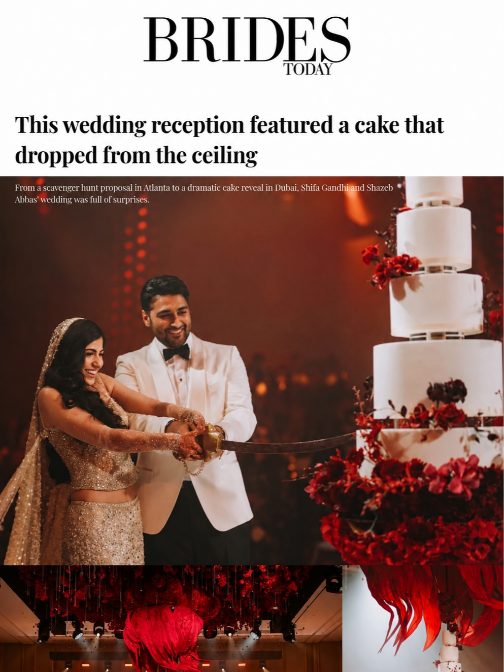 BRIDES feature showcasing a dramatic bespoke wedding cake by cake artist Penelope d’Arcy Graham.