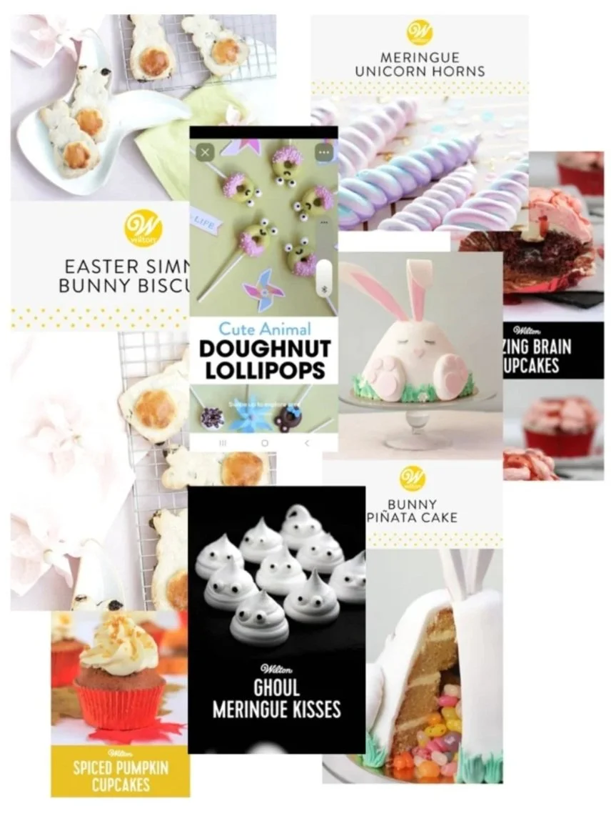 Editorial features from Wilton showcasing cake designs and creative work by cake artist Penelope d’Arcy Graham.
