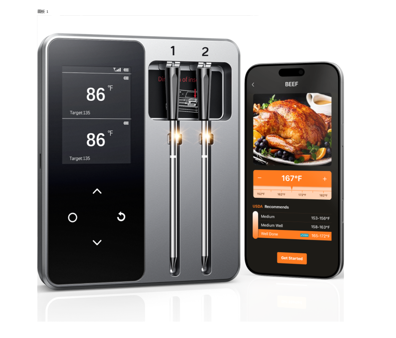 Smart Bluetooth Wireless Meat Thermometer Digital, 6 Sensors ±0.5°F,0.5S Instant Read, Large Display Standalone Base, APP Custom Menu & Real-Time Alert, 2 Ultra-Thin Probes for BBQ,Grill, Smoker,Oven