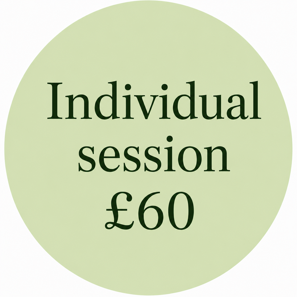 A circular light green background with black text advertising a personal coaching session for 60 pounds at 60 pounds.