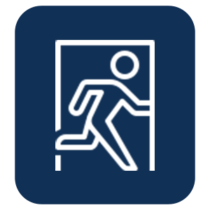 Icon of a person exiting through a door, representing an emergency exit.