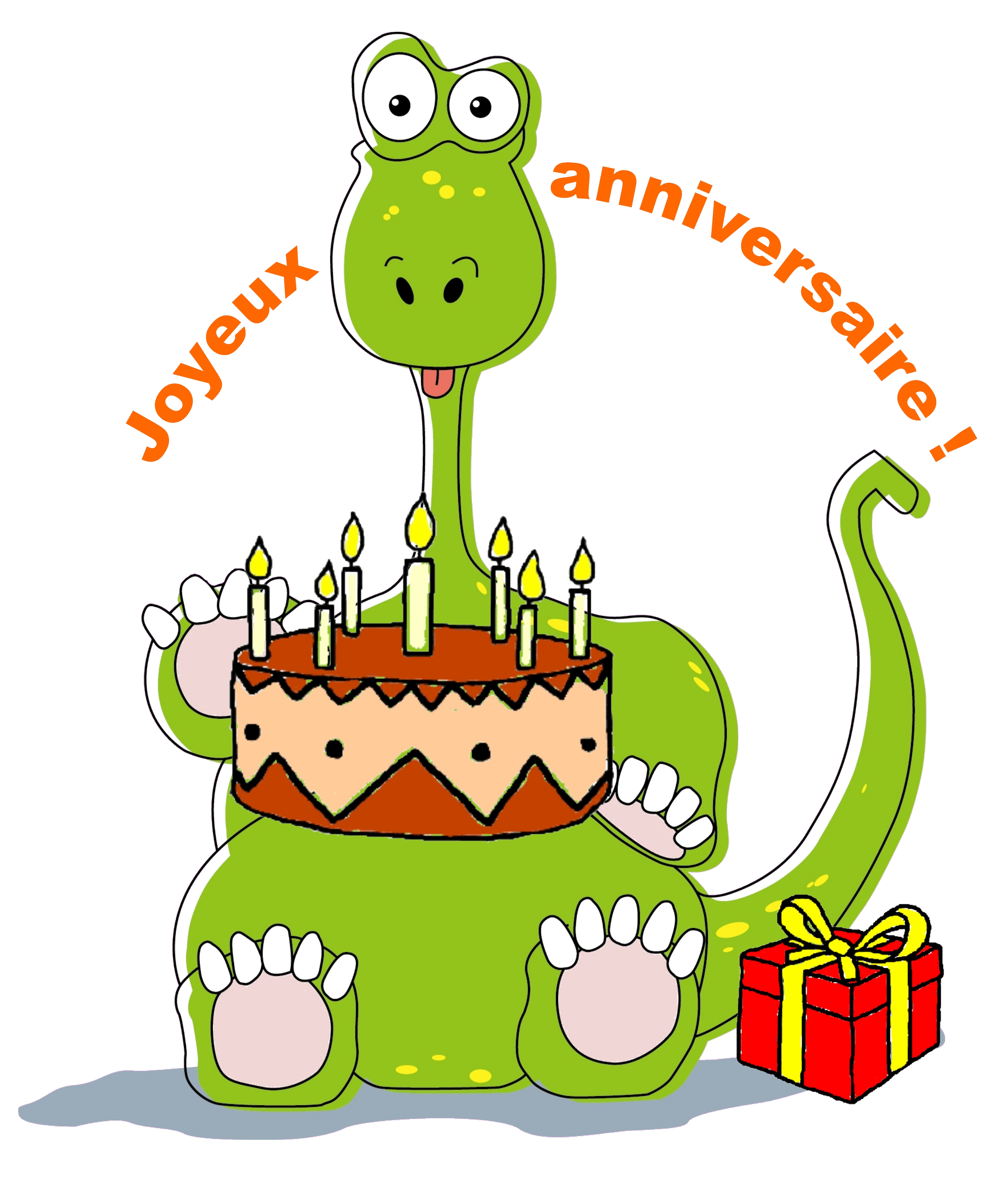 Un crocodile vert joyeux est assis sur un tapis, portant des lunettes, entouré de bougies et de cadeaux. Il fête son anniversaire.