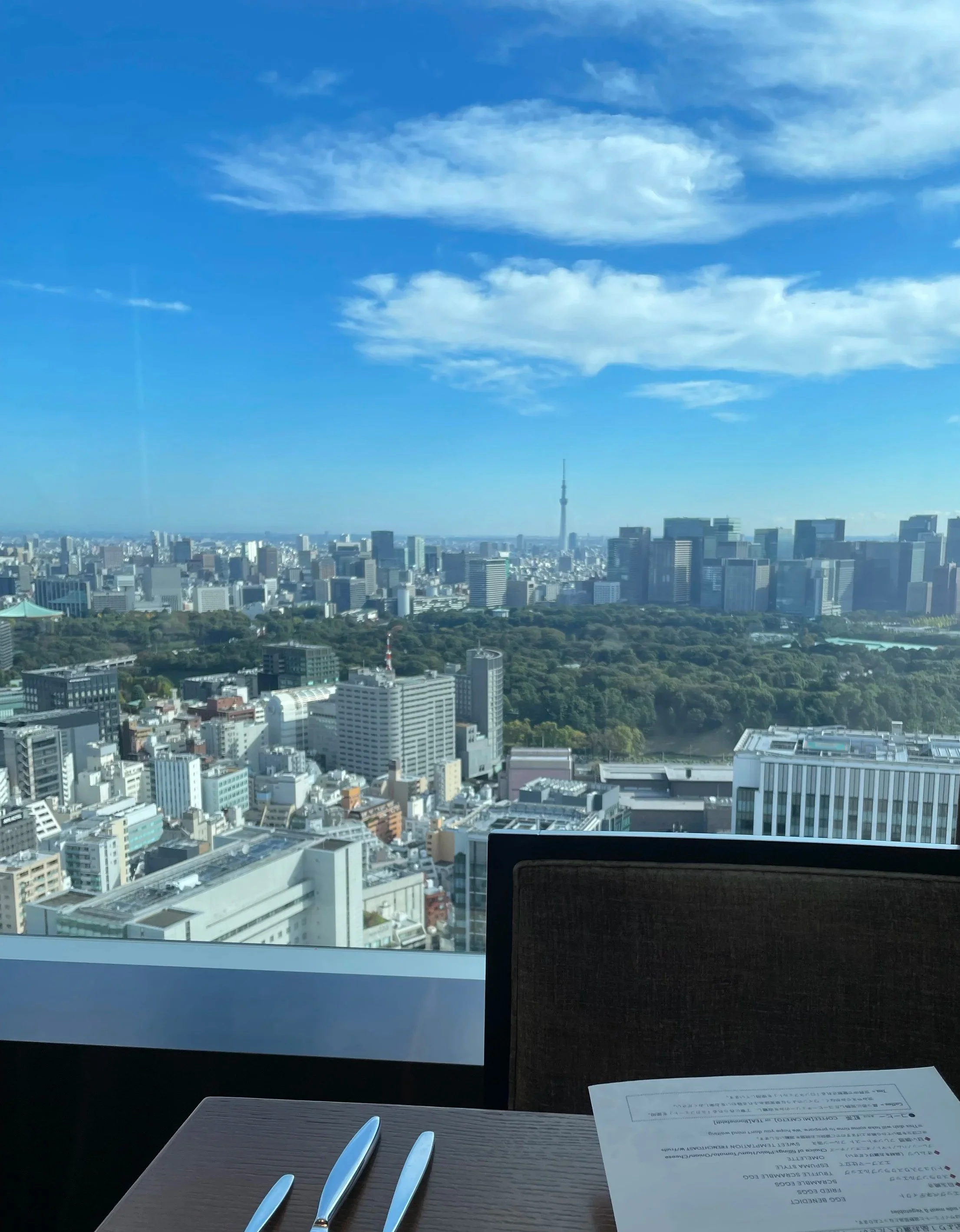 Outstanding high-floor view from a 5-star luxury hotel in Tokyo, overseeing the Tokyo Imperial Palace, and Marunouchi, Tokyo City Center.