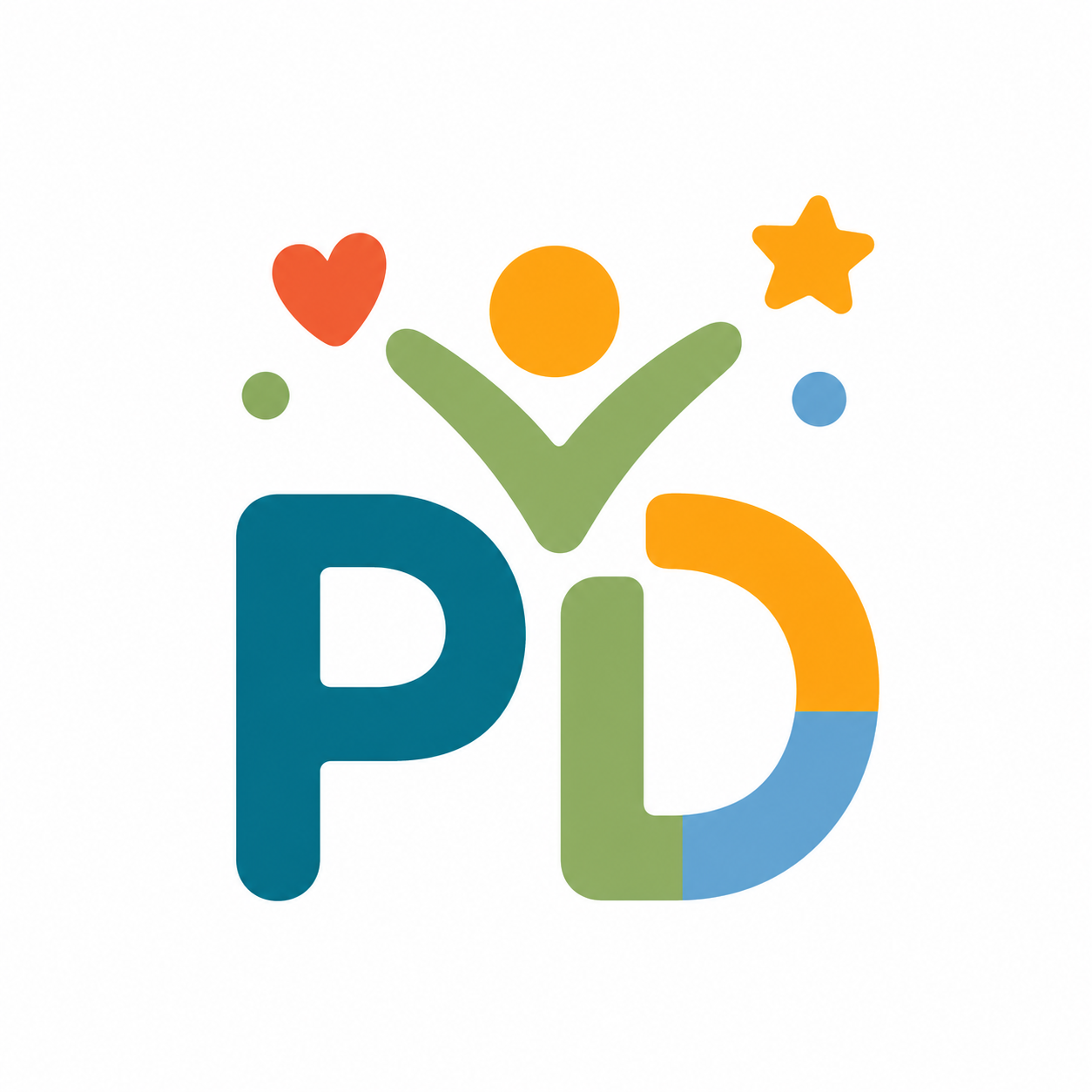 Logo met de tekst 'PID' in kleurrijke letters, met symbolen zoals een hart, ster en cirkel erboven
