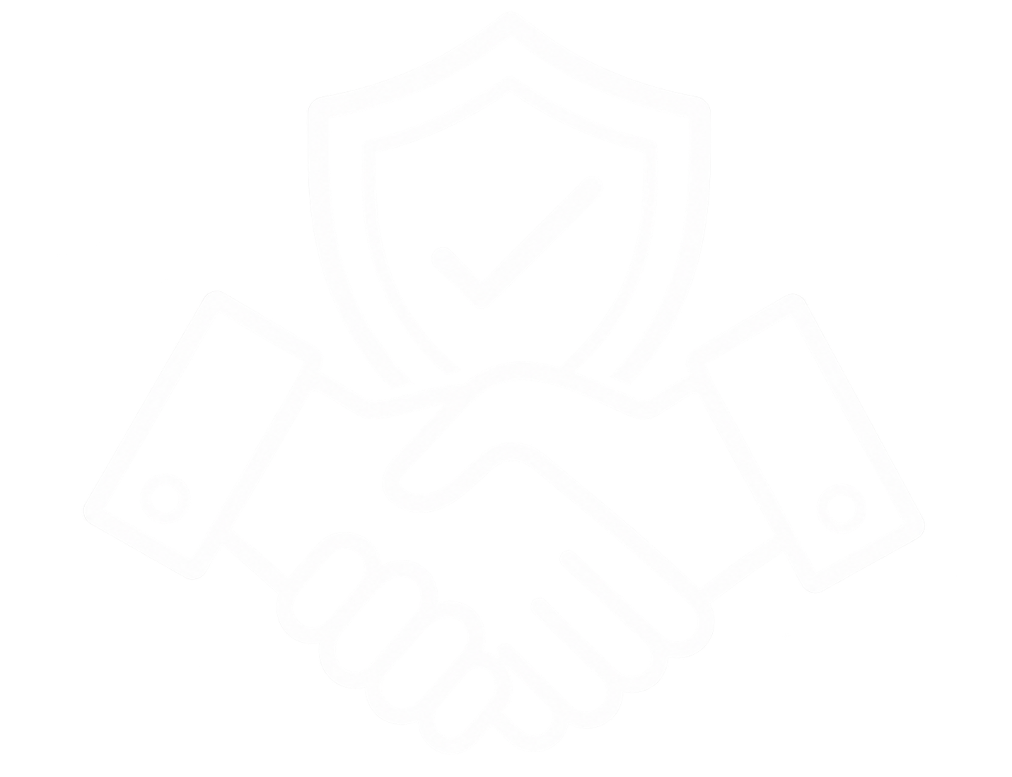 Symbol für vertrauenswürdigen Service: Hand shake mit Sicherheitsabzeichen