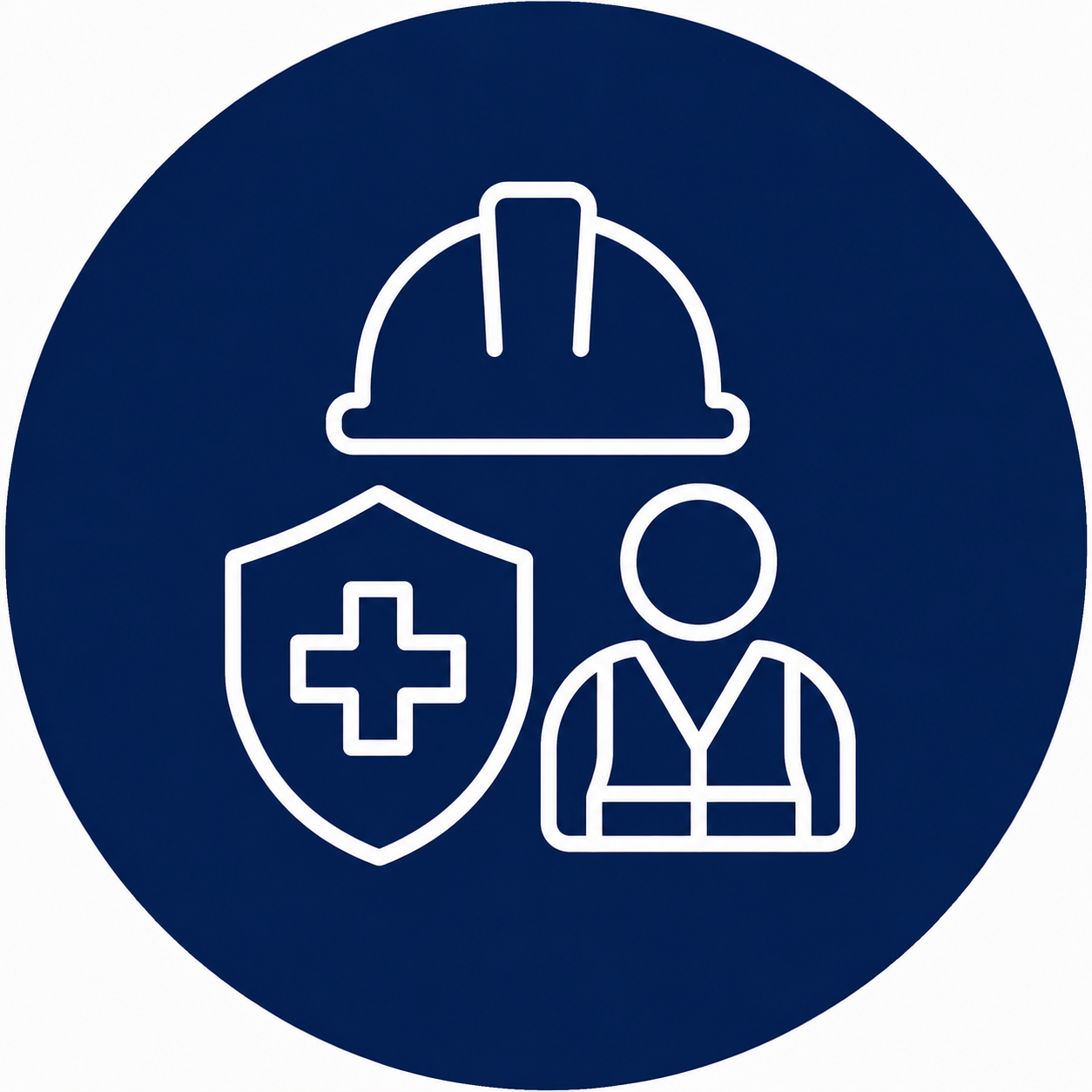 Symbol für Arbeitsschutz im Gesundheitswesen, mit Helm, Krankenschwester, Schutzschild und Kreuz