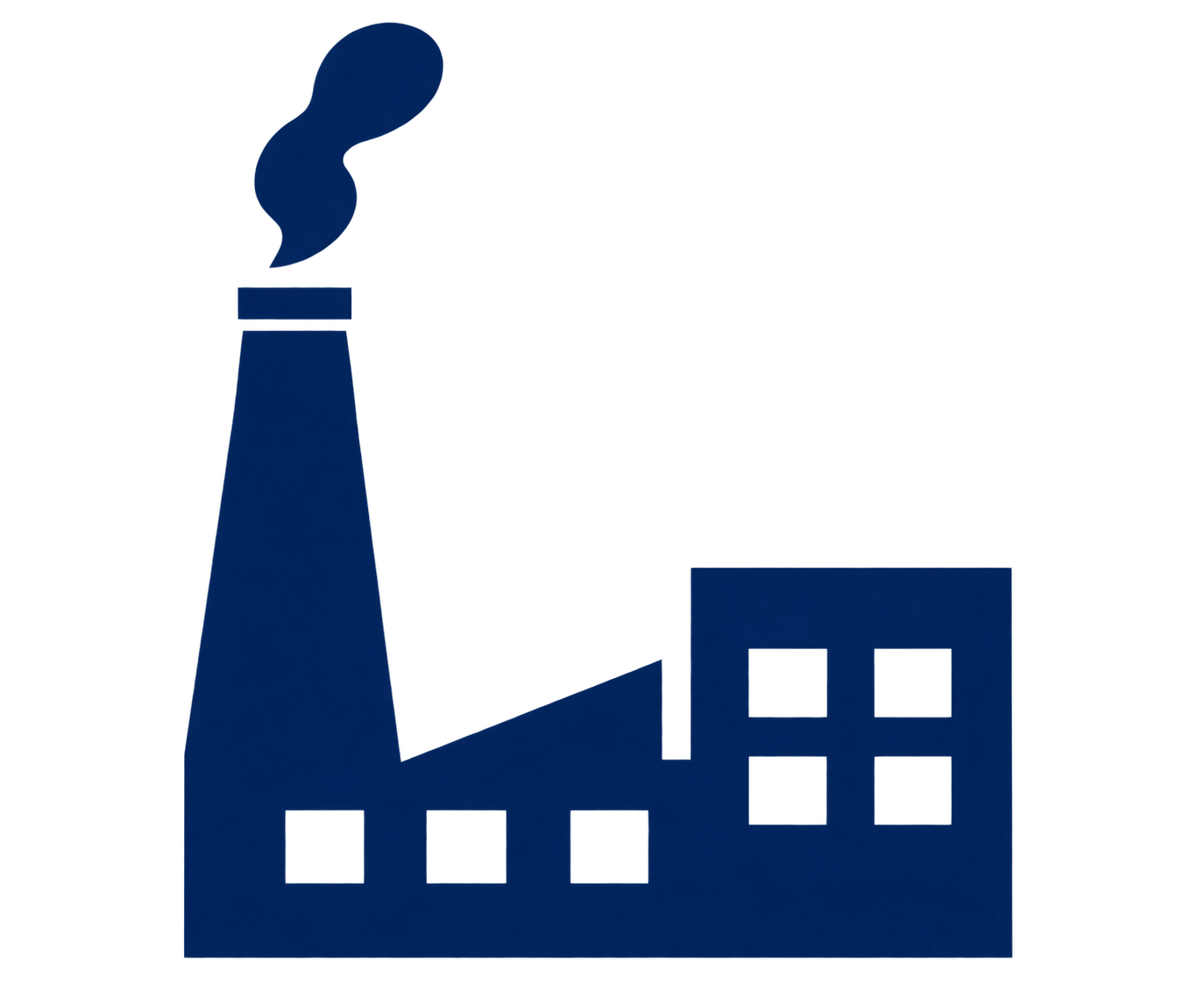Symbol eines Fabrikgebäudes mit Schornstein, aus dem Rauch aufsteigt.