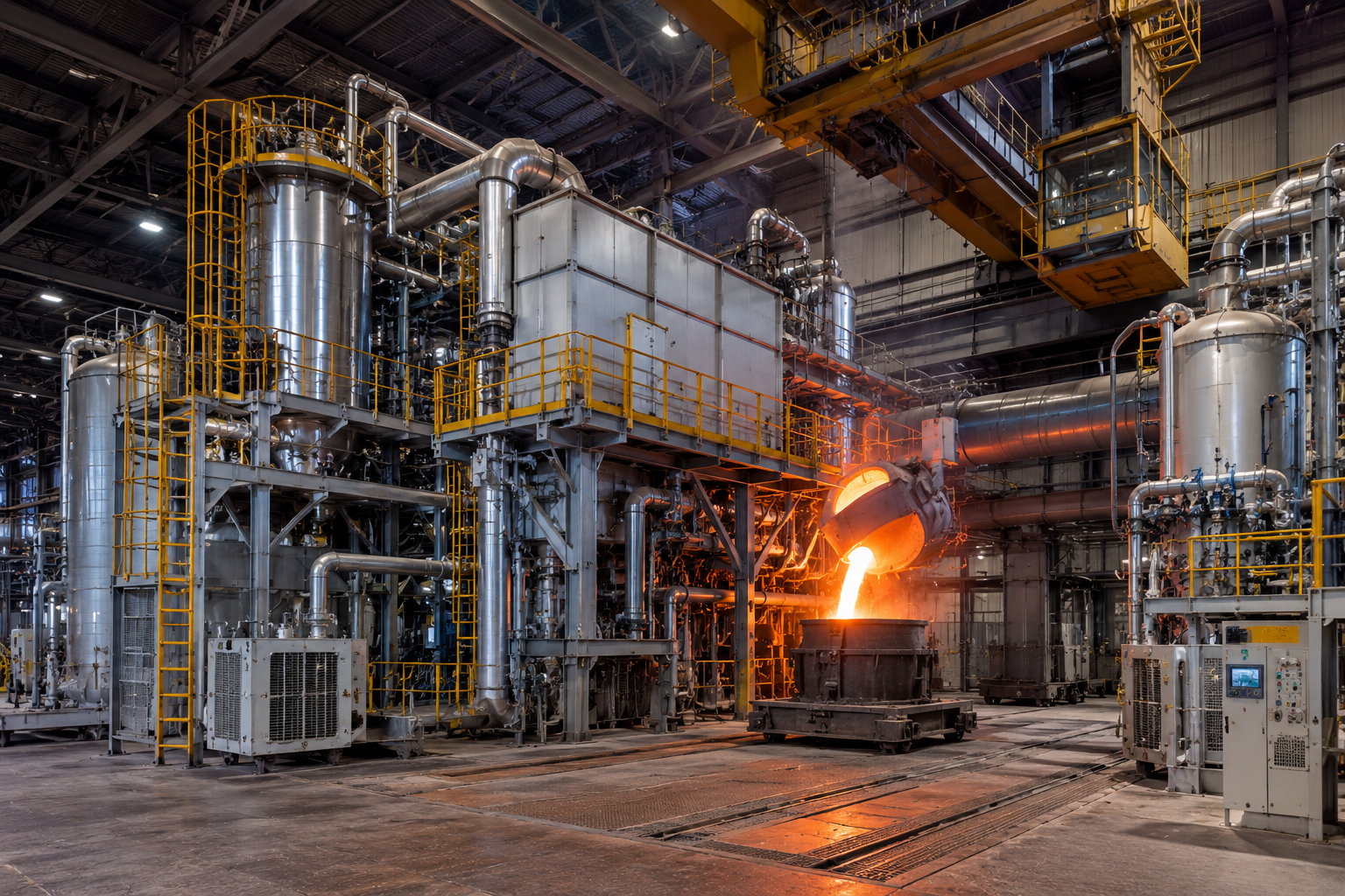 Ein industrieller Fertigungsprozess in einer Fabrik, bei dem geschmolzenes Metall in eine Form gegossen wird, um ein Produkt herzustellen.
Anlagen für die Herstellung von Entschwefelungsmitteln

Entwicklung und Aufbau von Anlagen für die Herstellung