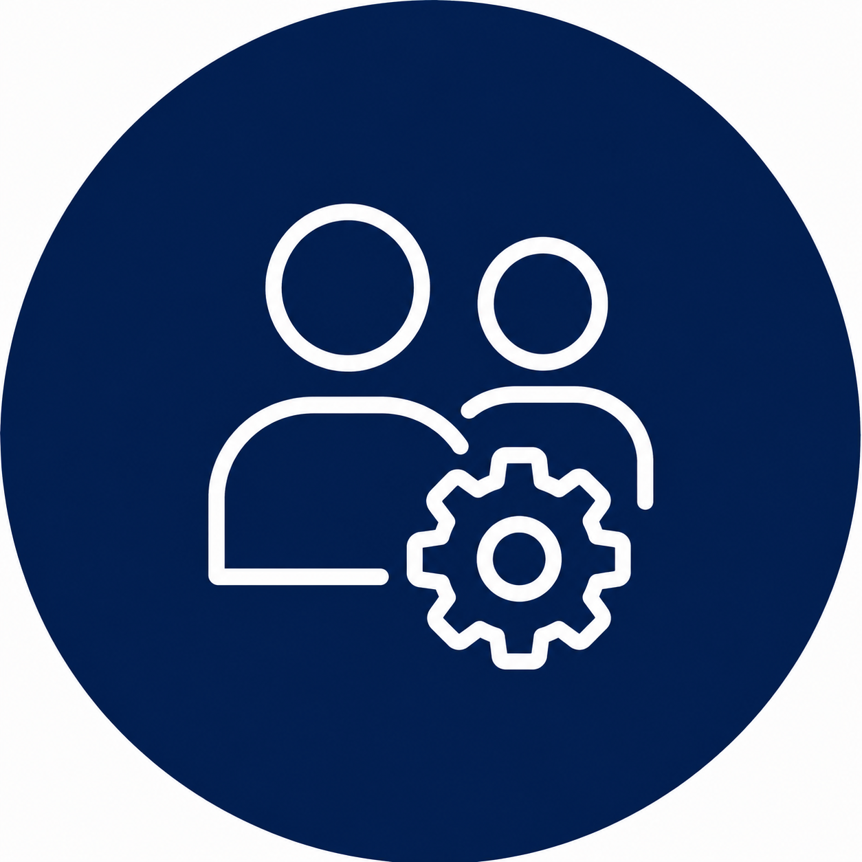 Symbol für Teamarbeit oder Mitarbeitermanagement mit zwei Personen und Zahnrad