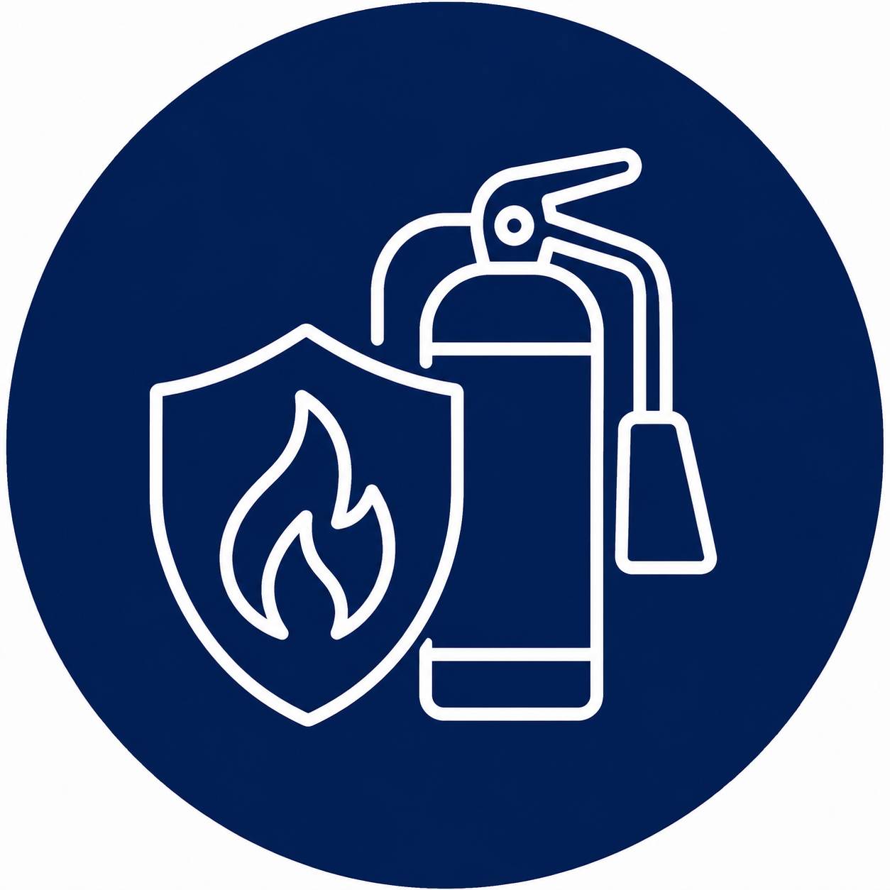Symbol für Brandschutz mit Feuerlöscher und Brandschutzschild