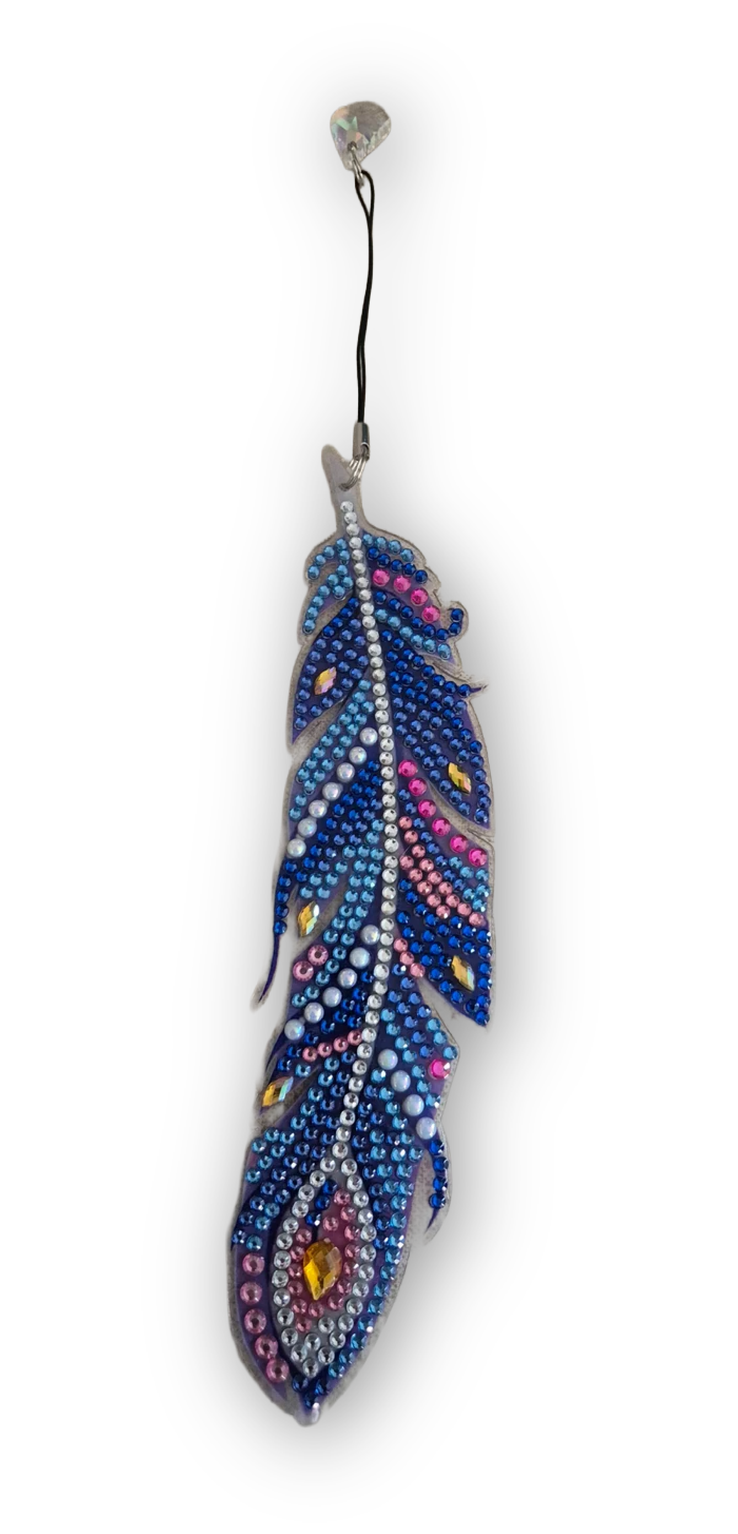 Decorative feather-shaped blue diamond art bookmark