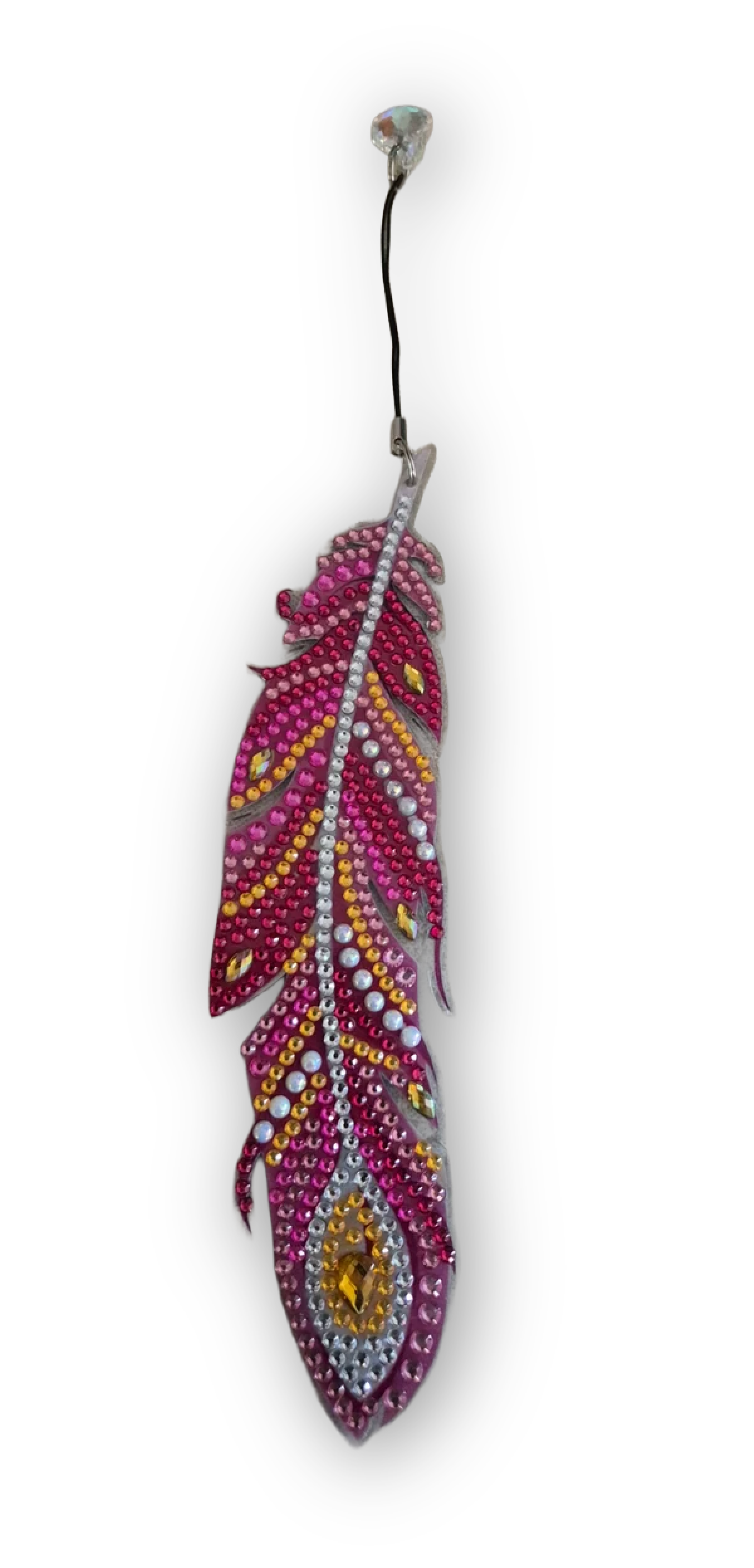 Decorative feather-shaped pink diamond art bookmark