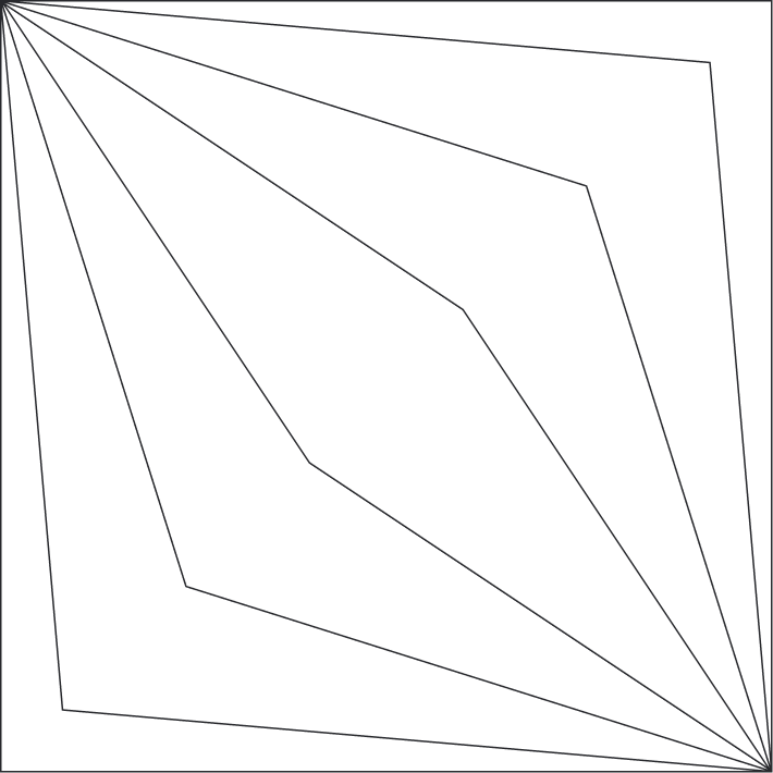A black background with white lines forming a geometric spiral or star pattern.