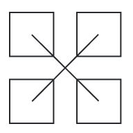 Diagram with four squares and connecting lines forming a star-like shape in the center.
