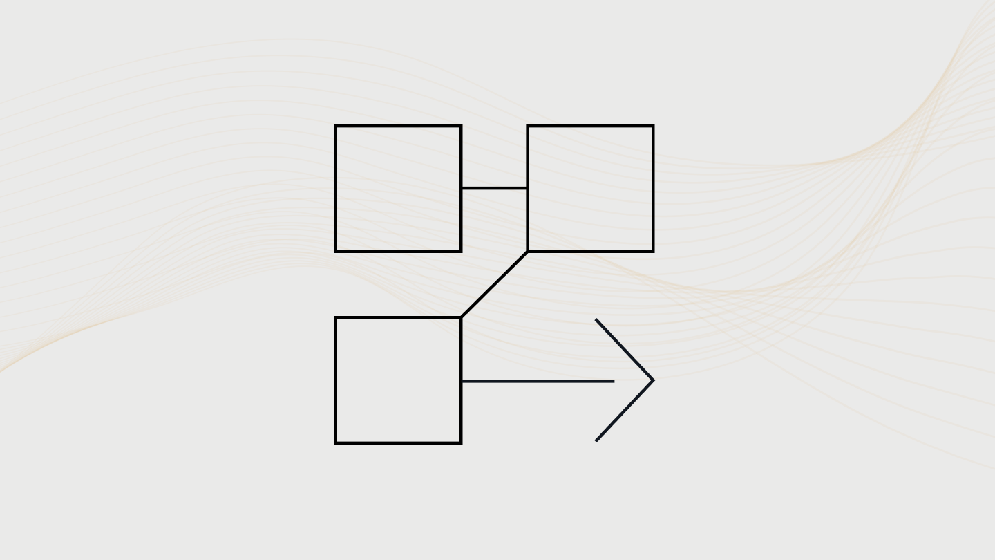 Flowchart with four squares connected by lines and an arrow pointing right.