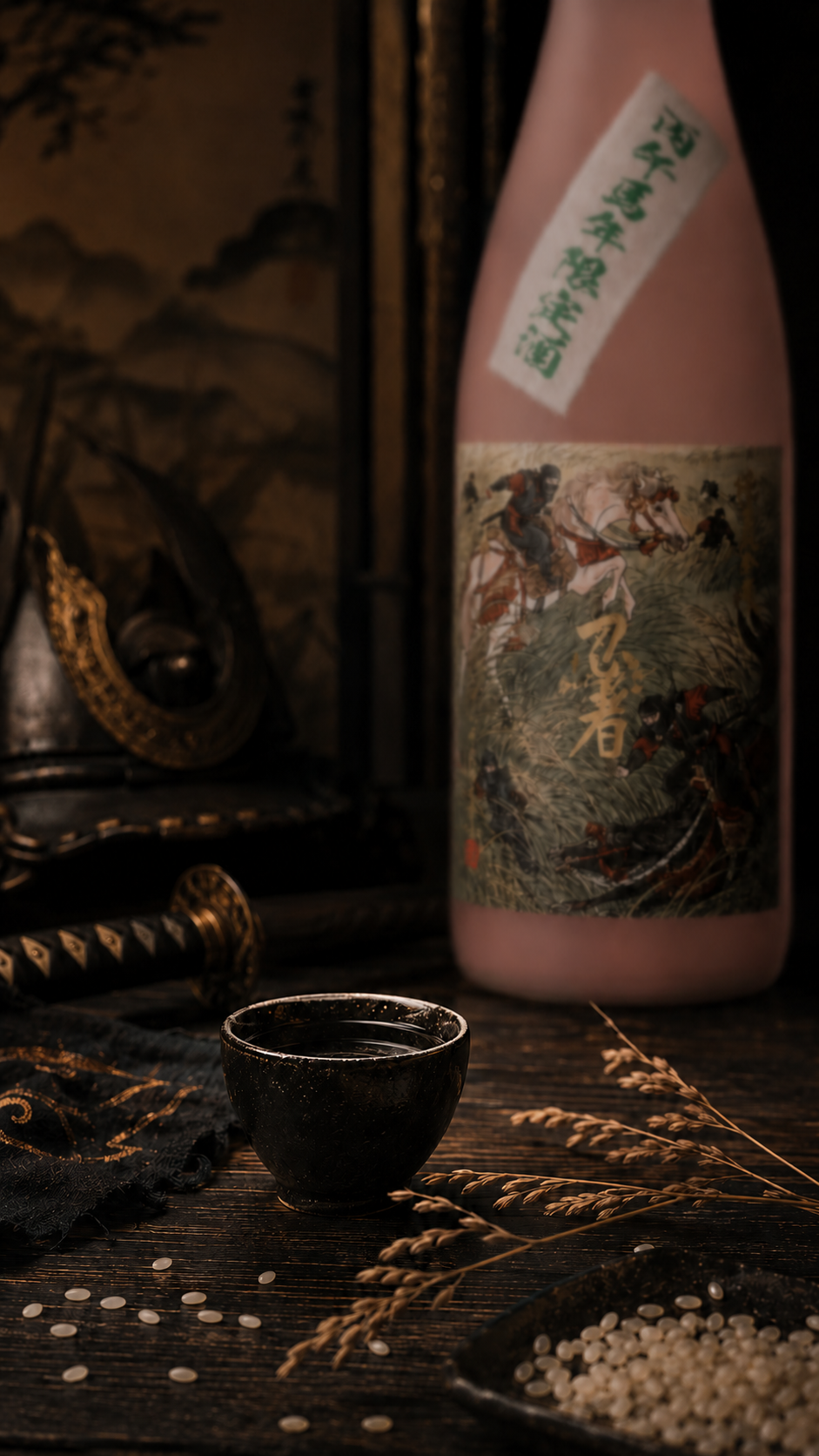 A bottle of Ninja 2026 Year of the Horse Limited Edition Junmai Daiginjo in a dark background.