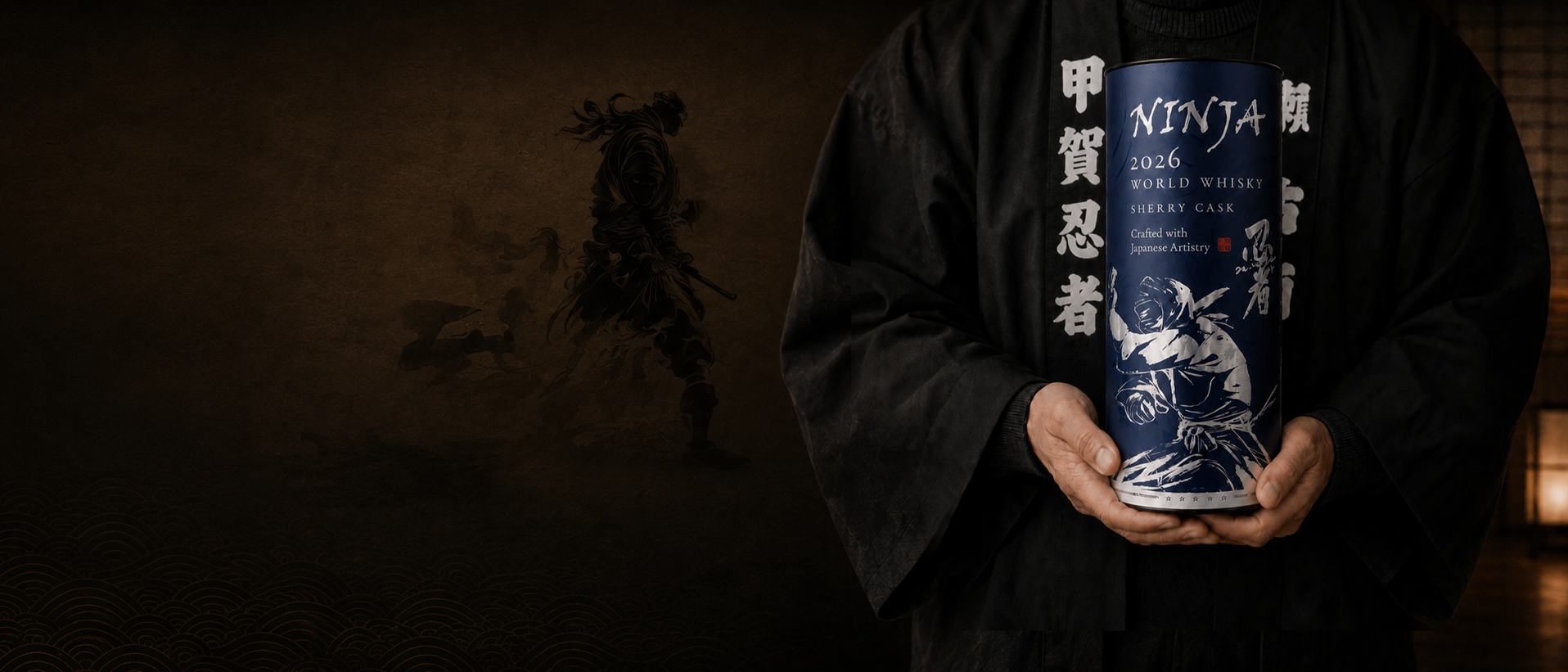 A person holds a Ninja 2026 World Whisky.