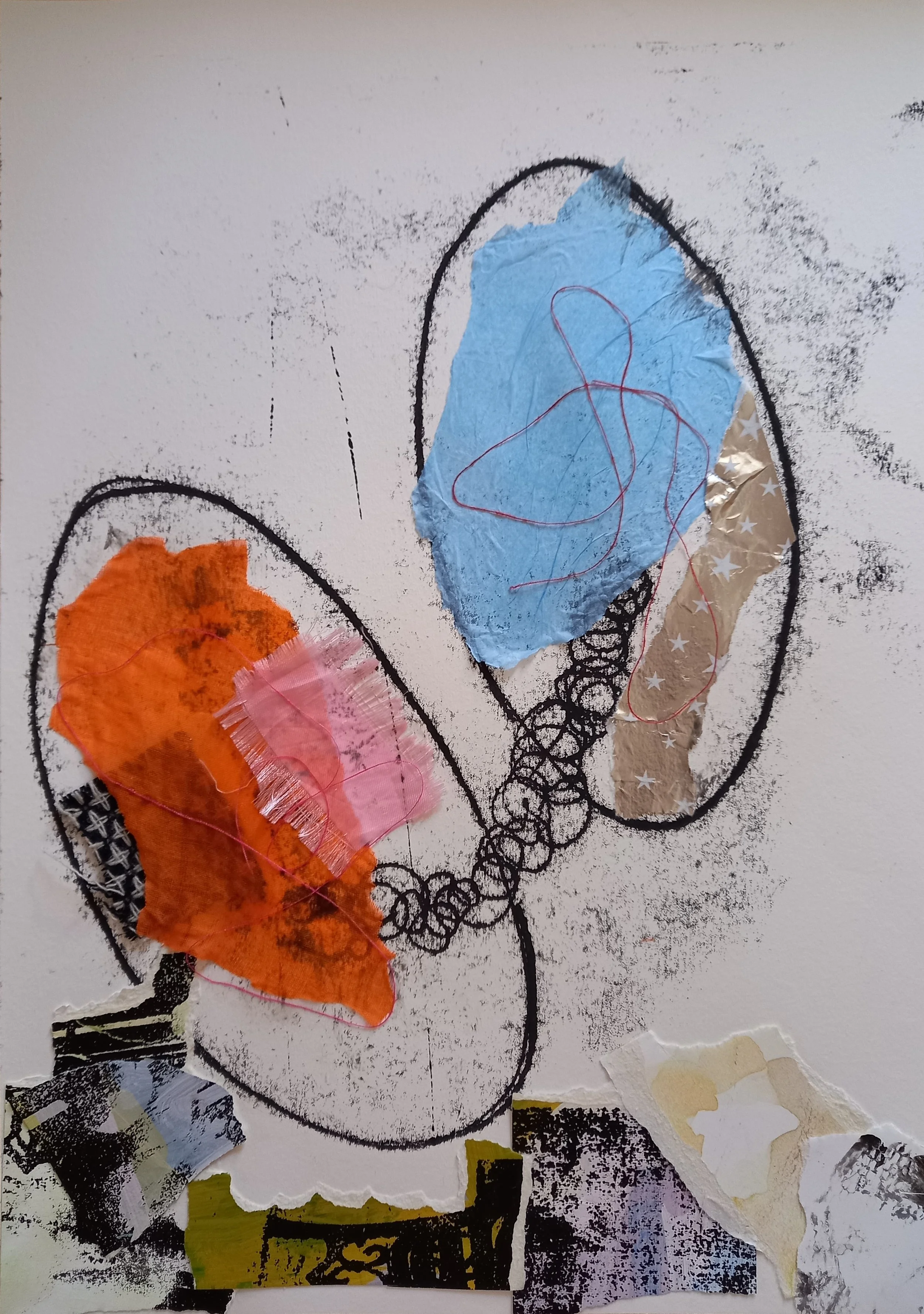 Mother and Daughter, 2024, monoprint and collage on paper  