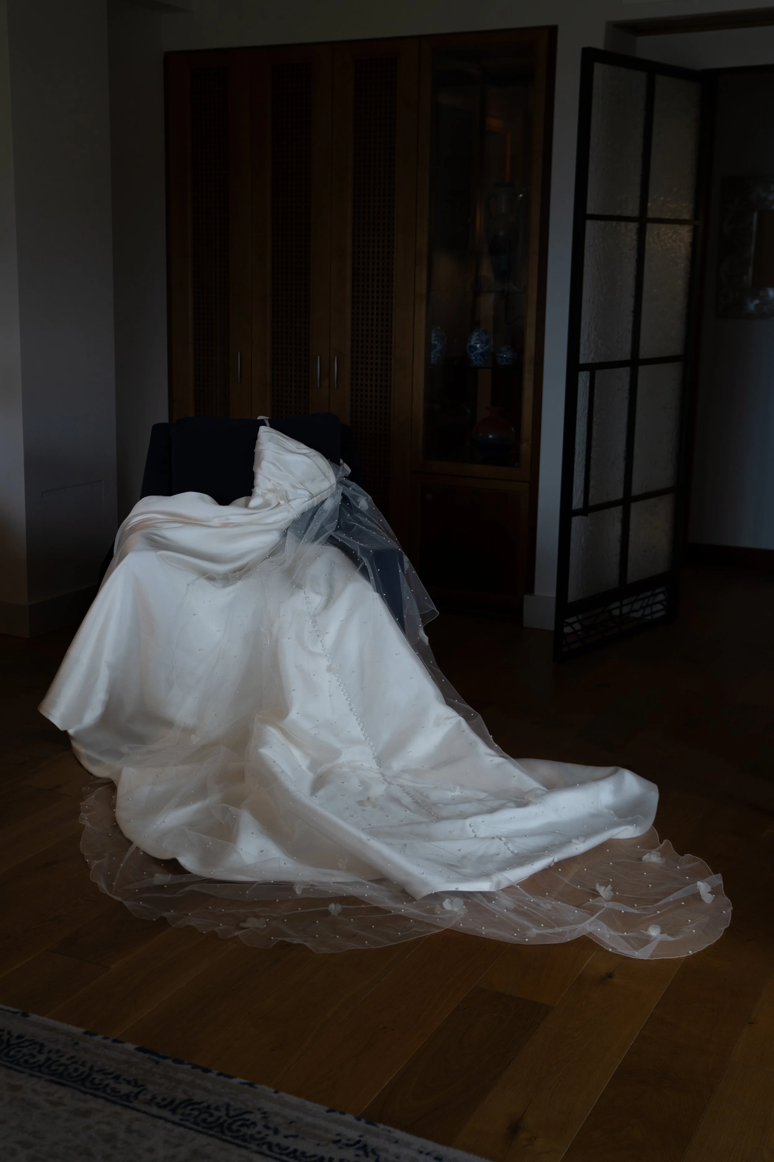 Wedding dress detail at Mallorca wedding – documentary photography