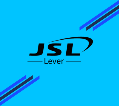 JSL Lever logo on a blue background with diagonal blue lines