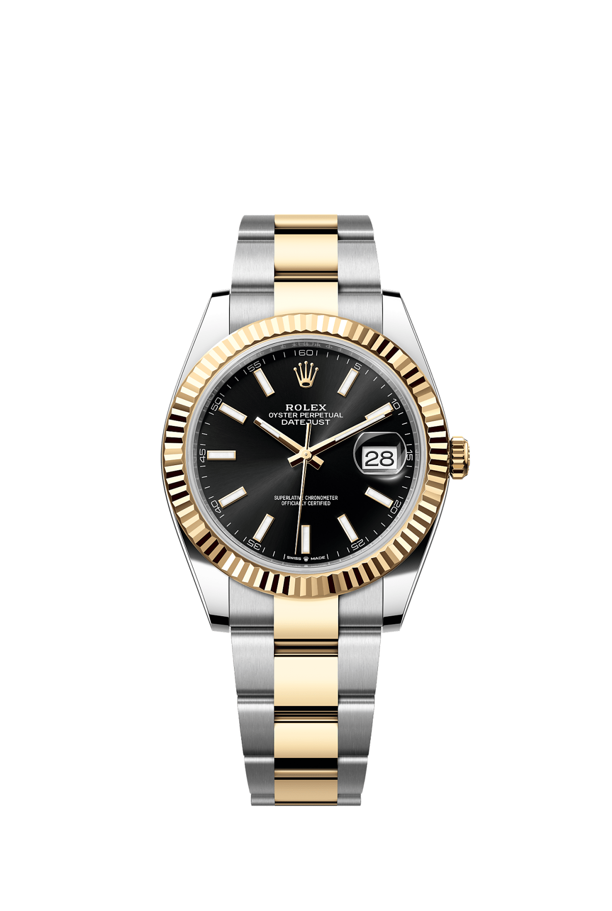 ROLEX DATEJUST 41MM TWO-TONE YELLOW GOLD BLACK INDEX DIAL FLUTED BEZEL OYSTER BRACELET 126333