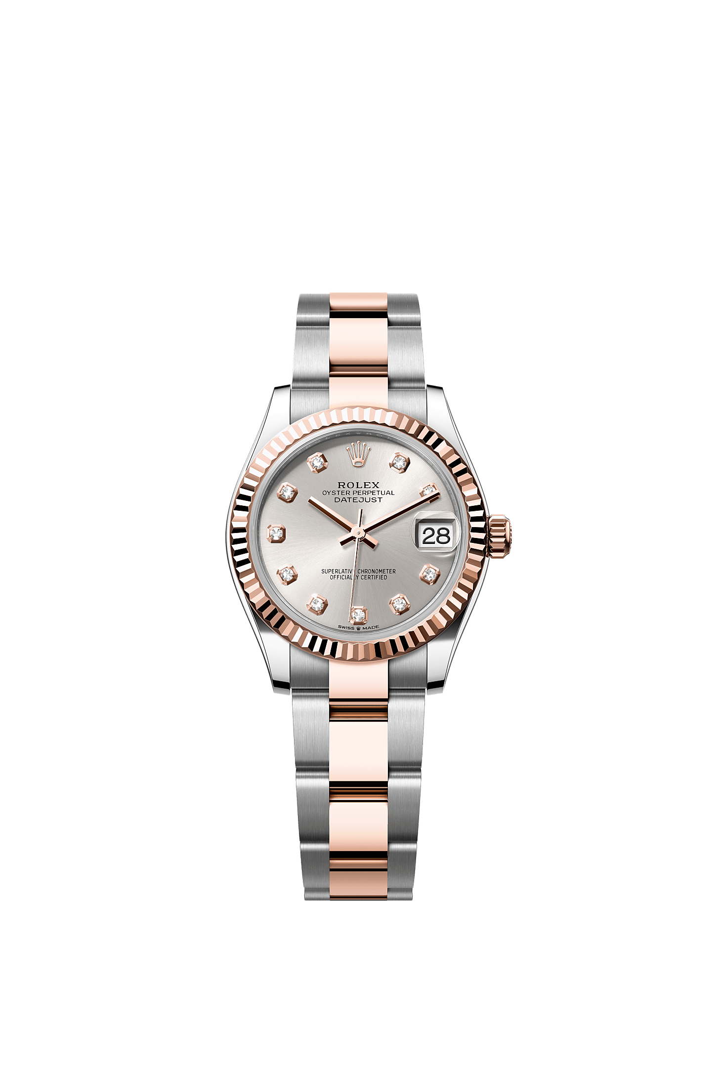 ROLEX LADY-DATEJUST 31MM TWO-TONE EVEROSE GOLD SILVER DIAMOND DIAL FLUTED BEZEL OYSTER BRACELET 278271