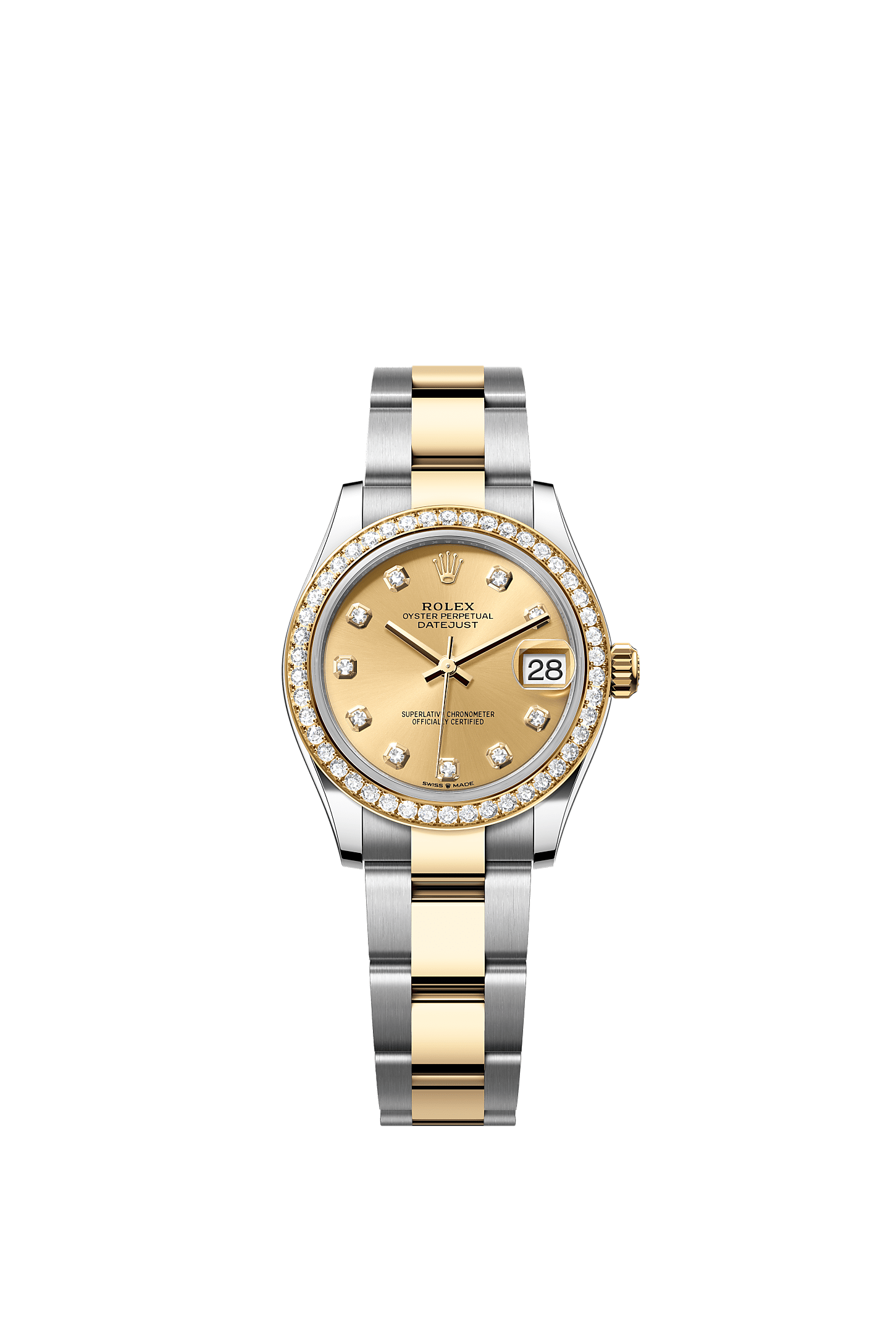 ROLEX LADY-DATEJUST 31MM TWO-TONE YELLOW GOLD CHAMPAGNE DIAL DIAMOND BEZEL OYSTER BRACELET 278383RBR