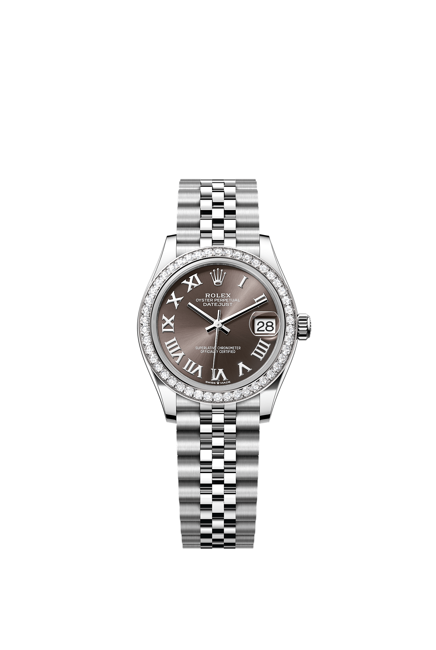 ROLEX LADY-DATEJUST 31MM DARK GREY ROMAN DIAL DIAMOND BEZEL JUBILEE BRACELET 278384RBR