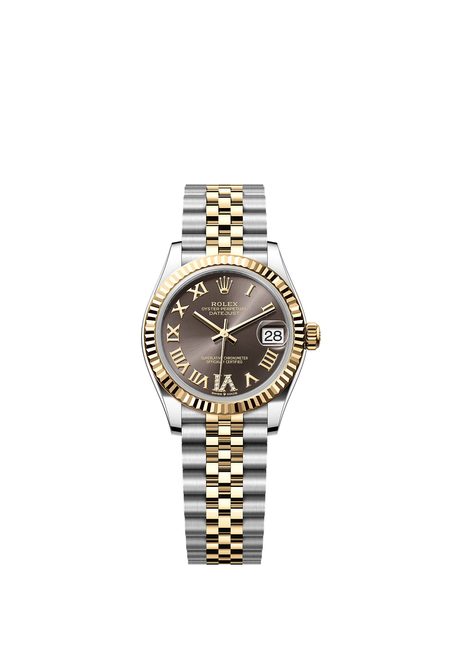 ROLEX LADY-DATEJUST 31MM TWO-TONE YELLOW GOLD DARK GREY ROMAN DIAMOND DIAL FLUTED BEZEL JUBILEE BRACELET 278273