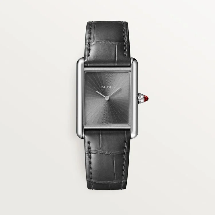 CARTIER TANK LOUIS CARTIER PLATINUM GRAY SUNRAY DIAL GRAY ALLIGATOR STRAP MANUAL WIND WGTA0303