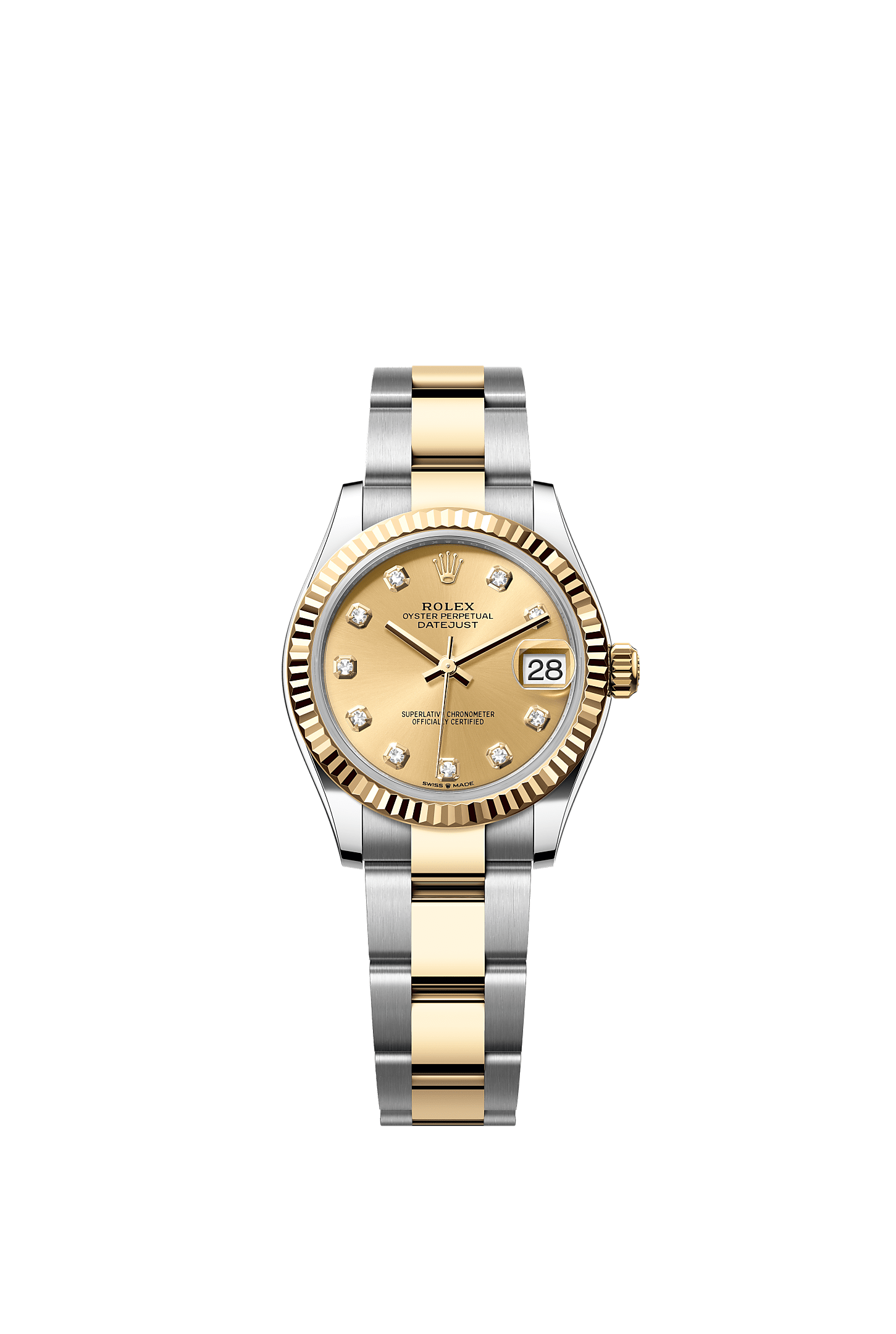 ROLEX LADY-DATEJUST 31MM TWO-TONE YELLOW GOLD CHAMPAGNE DIAMOND DIAL FLUTED BEZEL OYSTER BRACELET 278273