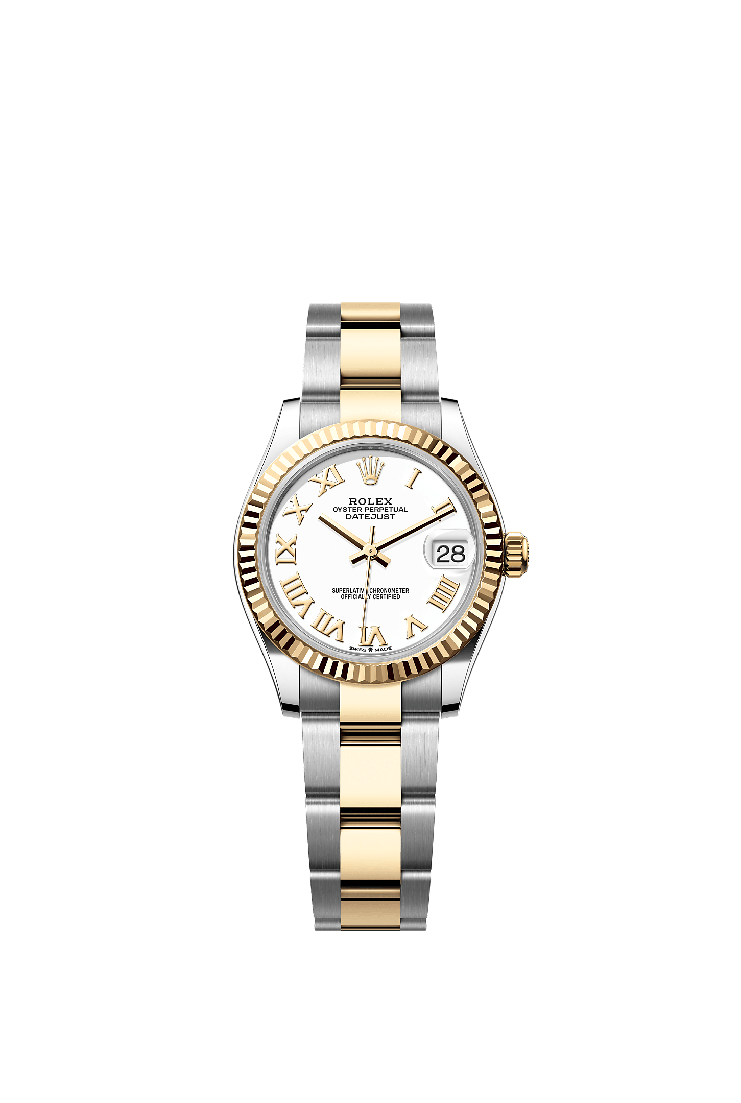 ROLEX LADY-DATEJUST 31MM TWO-TONE YELLOW GOLD WHITE ROMAN DIAL FLUTED BEZEL OYSTER BRACELET 278273