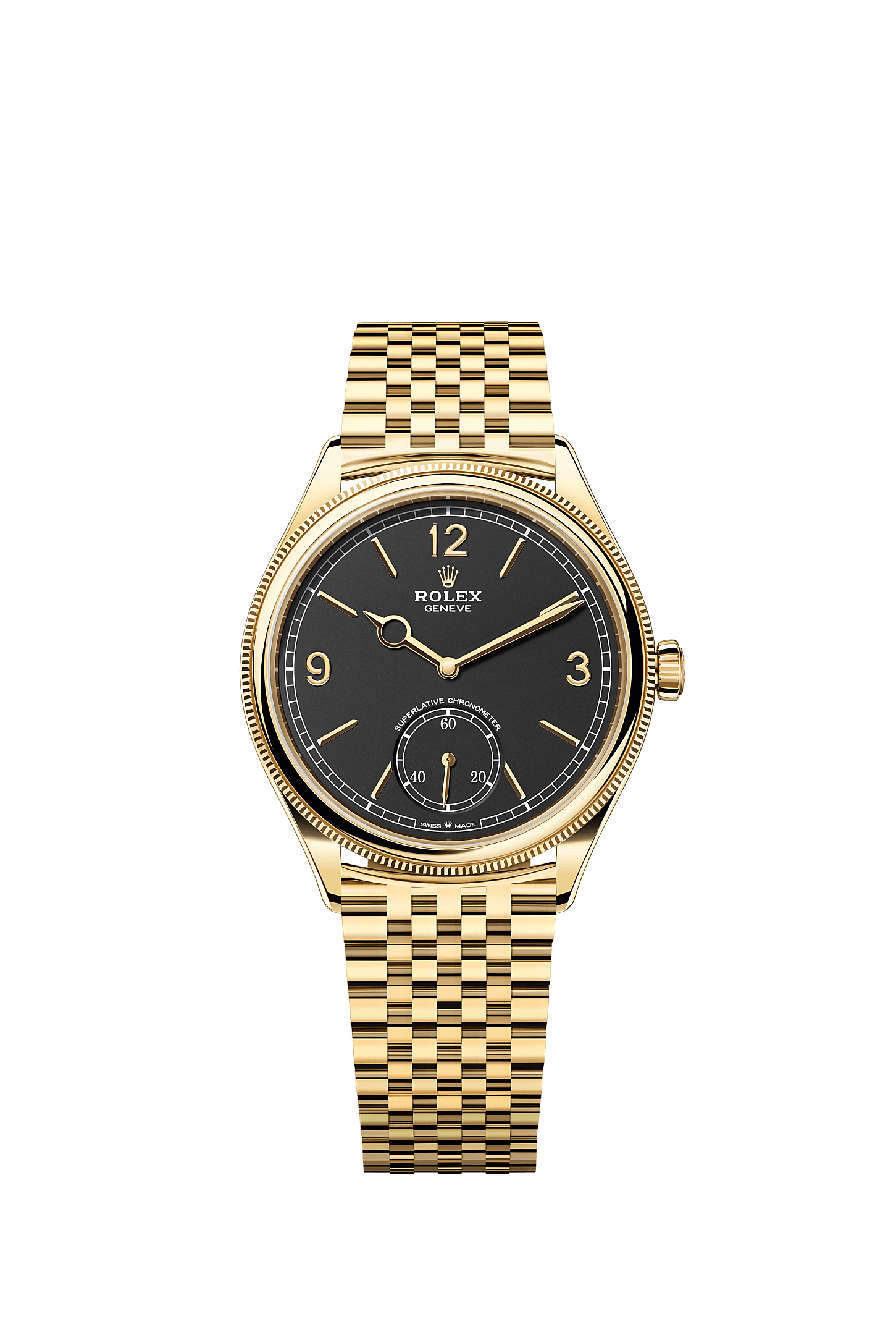 ROLEX 1908 YELLOW GOLD BLACK DIAL SETTIMO BRACELET 52508
