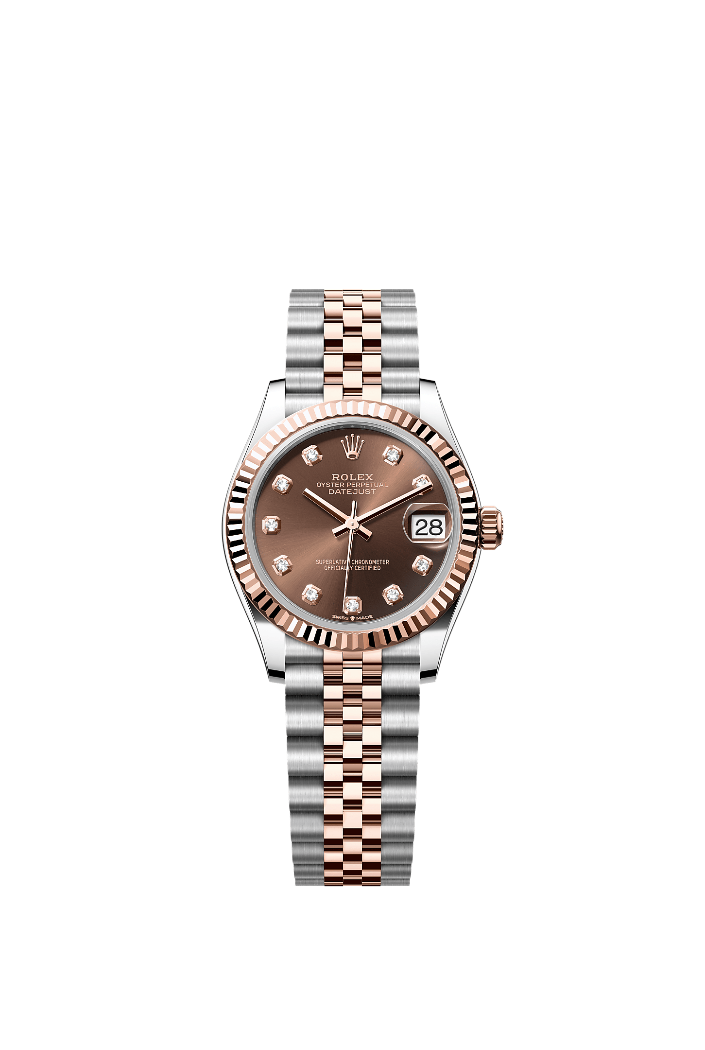 ROLEX LADY-DATEJUST 31MM TWO-TONE EVEROSE GOLD CHOCOLATE DIAL FLUTED BEZEL JUBILEE BRACELET 278271