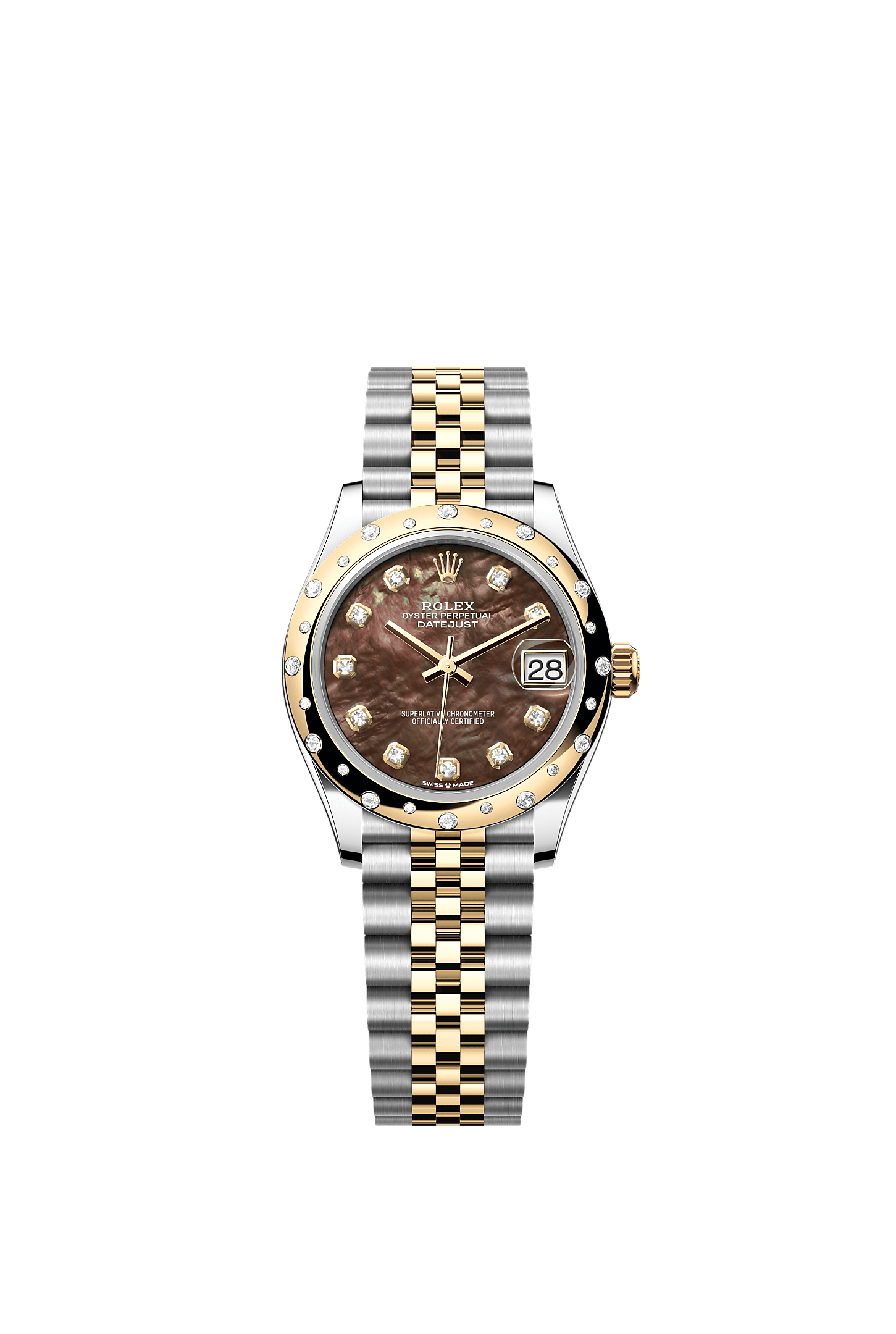 ROLEX LADY-DATEJUST 31MM TWO-TONE YELLOW GOLD BLACK MOTHER OF PEARL DIAL DIAMOND DOMED BEZEL JUBILEE BRACELET 278343RBR