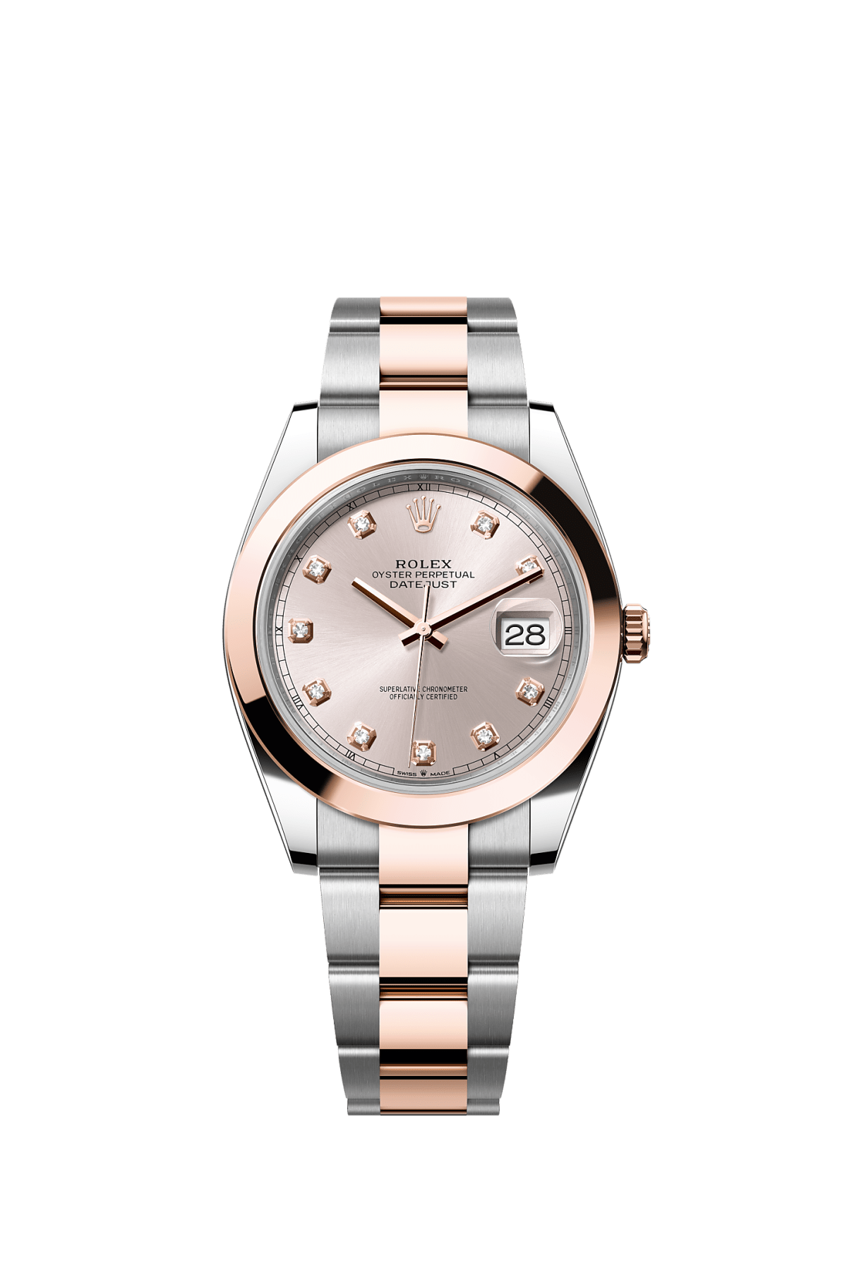ROLEX DATEJUST 41MM TWO-TONE EVEROSE GOLD SUNDUST DIAMOND DIAL SMOOTH BEZEL OYSTER BRACELET 126301