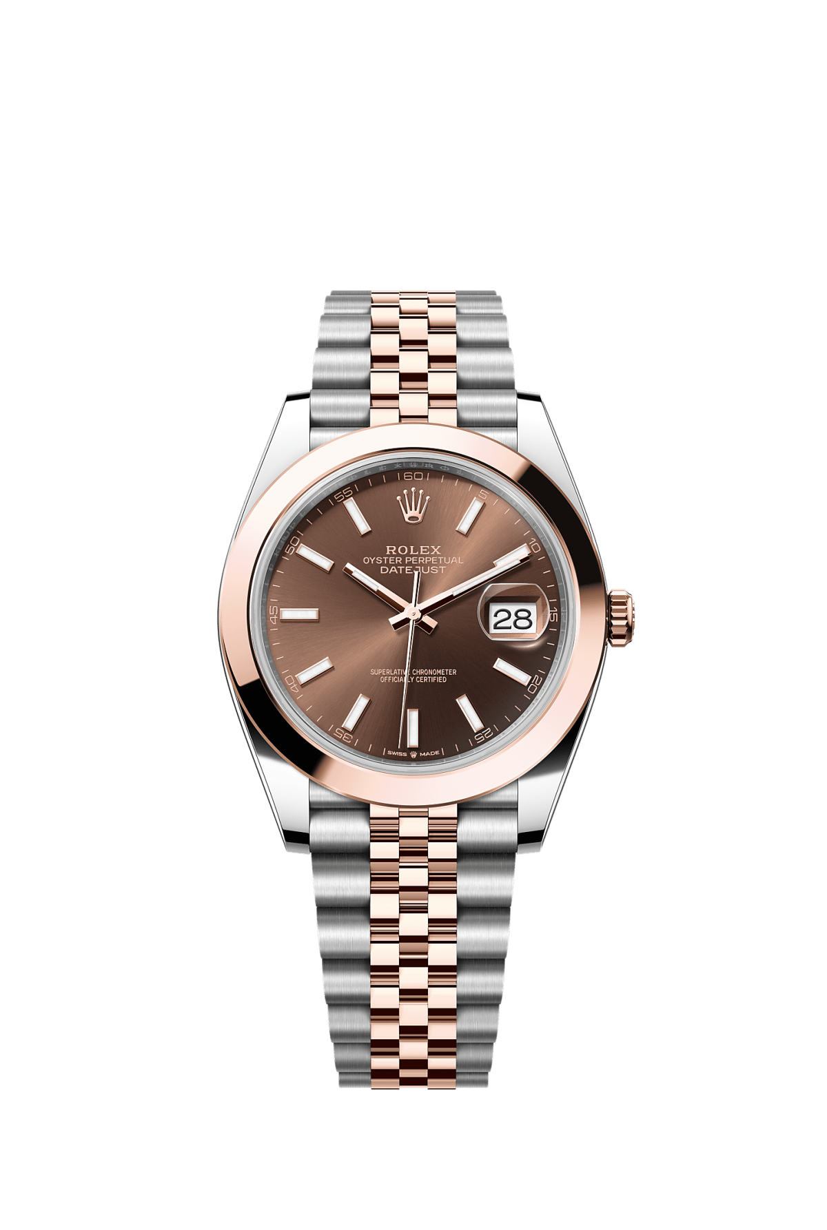 ROLEX DATEJUST 41MM TWO-TONE EVEROSE GOLD CHOCOLATE INDEX DIAL SMOOTH BEZEL JUBILEE BRACELET 126301