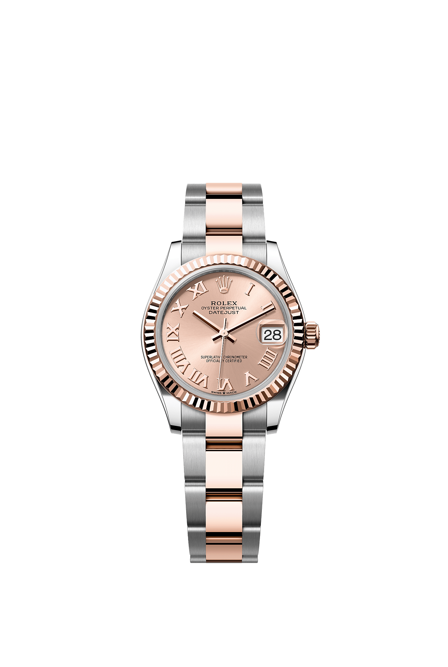 ROLEX LADY-DATEJUST 31MM TWO-TONE EVEROSE GOLD ROSE ROMAN DIAL FLUTED BEZEL OYSTER BRACELET 278271