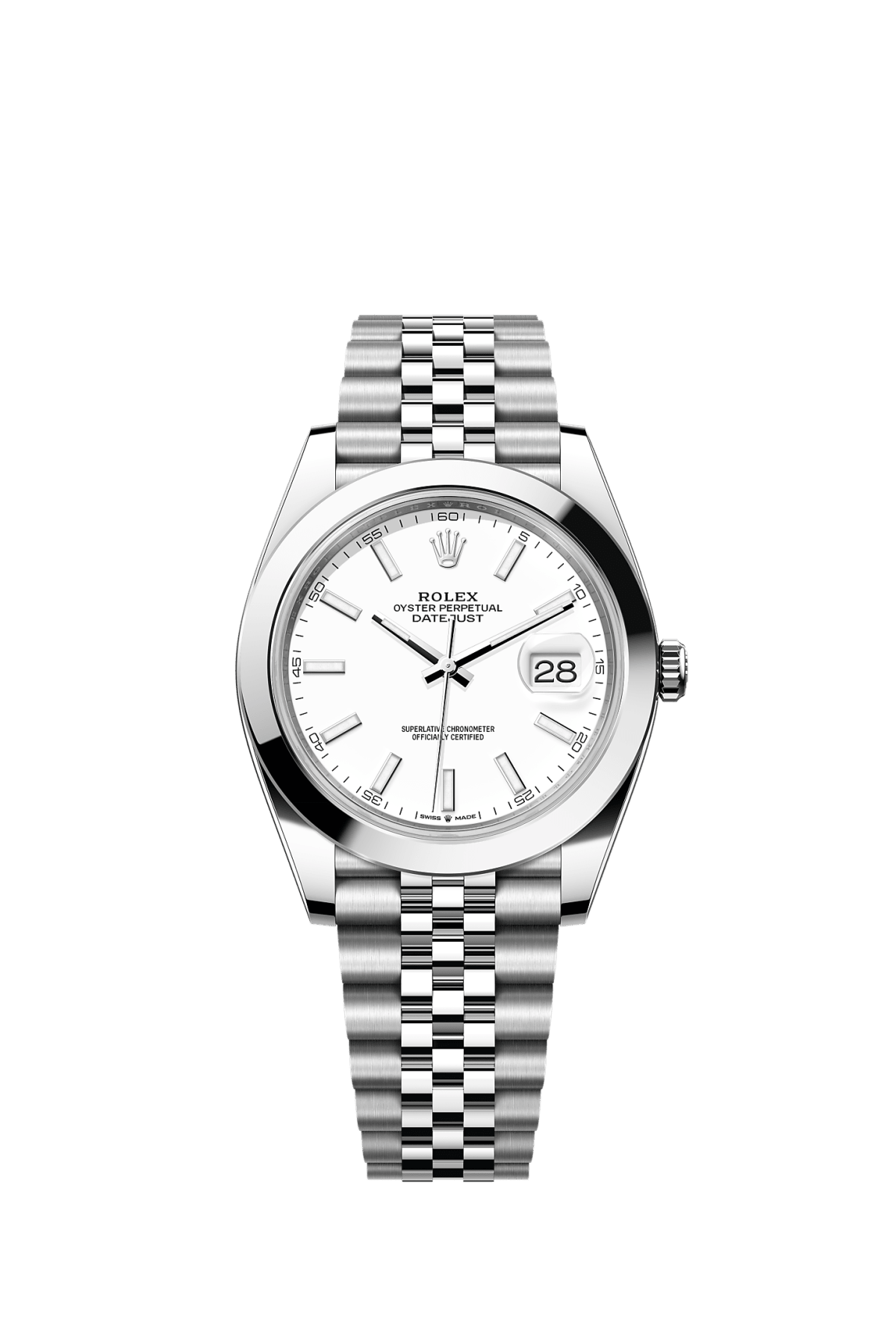 ROLEX DATEJUST 41MM WHITE INDEX DIAL SMOOTH BEZEL JUBILEE BRACELET 126300