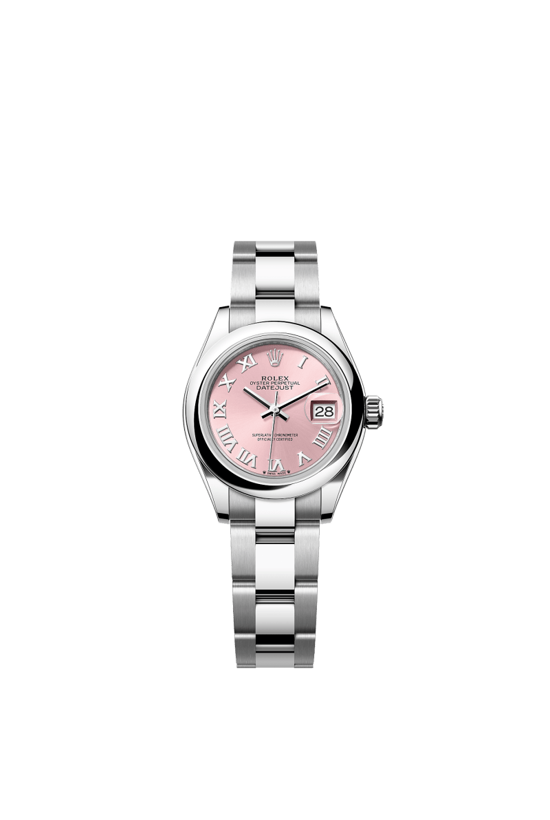 ROLEX LADY-DATEJUST 28MM PINK ROMAN DIAL DOMED BEZEL OYSTER BRACELET 279160