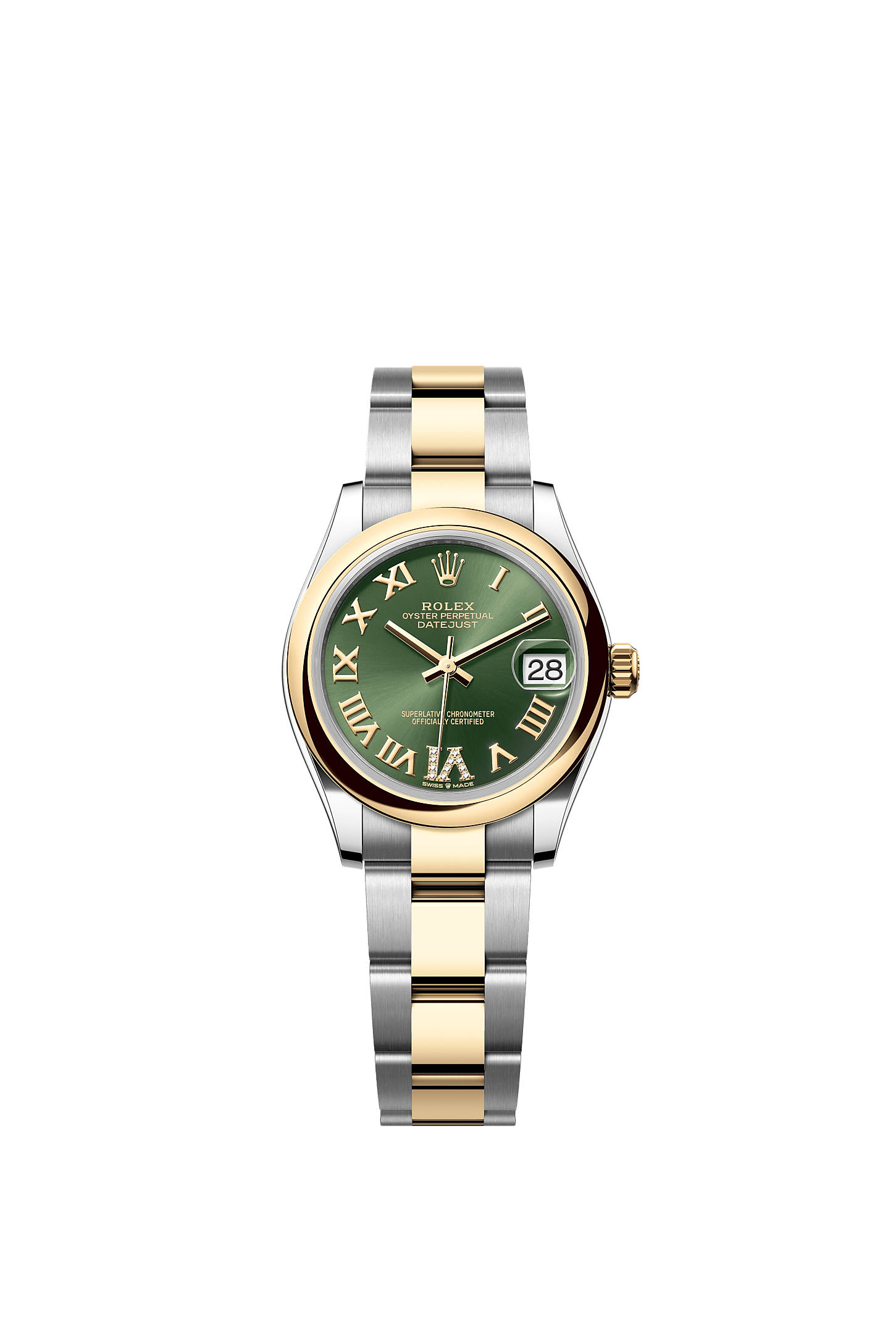 ROLEX LADY-DATEJUST 31MM TWO-TONE YELLOW GOLD GREEN ROMAN DIAMOND DIAL DOMED BEZEL OYSTER BRACELET 278243