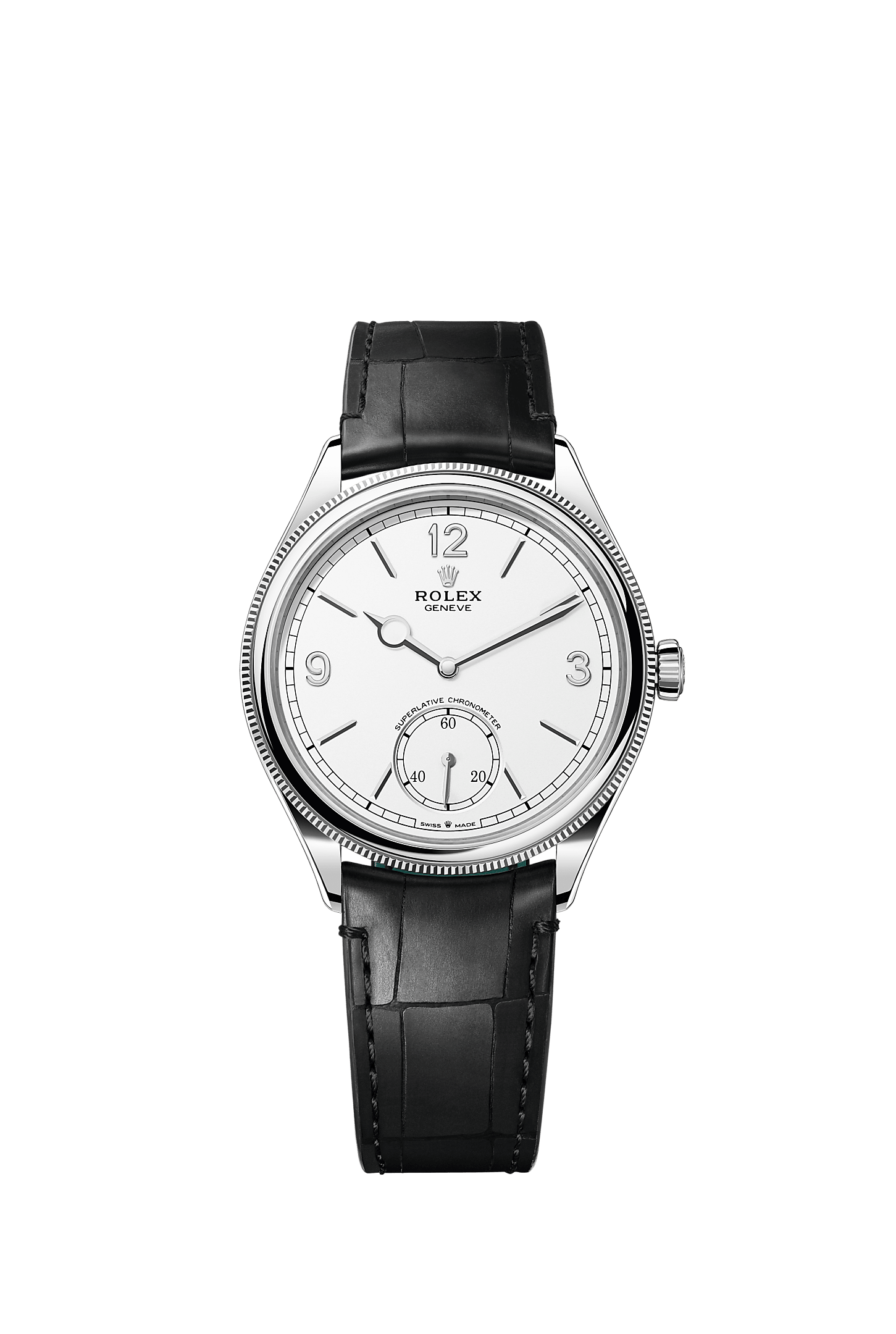 ROLEX 1908 WHITE GOLD WHITE DIAL BLACK ALLIGATOR STRAP 52509