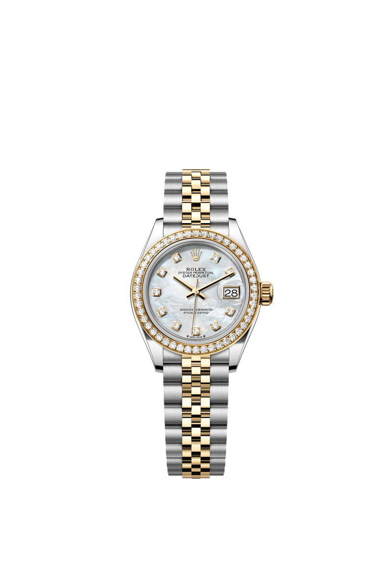 ROLEX LADY-DATEJUST 28MM TWO-TONE YELLOW GOLD MOTHER OF PEARL DIAMOND DIAL DIAMOND-SET BEZEL JUBILEE BRACELET 279383RBR