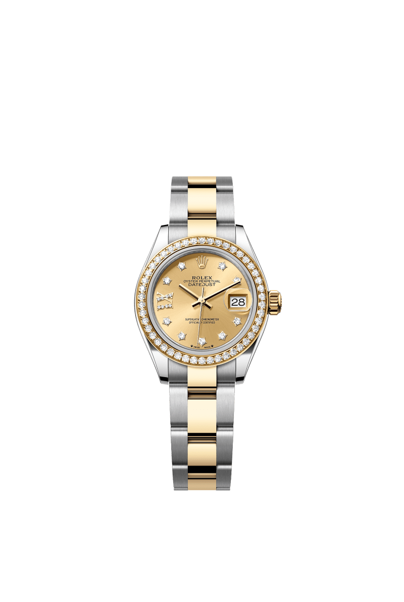 ROLEX LADY-DATEJUST 28MM TWO-TONE YELLOW GOLD CHAMPAGNE STAR DIAMOND DIAL DIAMOND-SET BEZEL OYSTER BRACELET 279383RBR