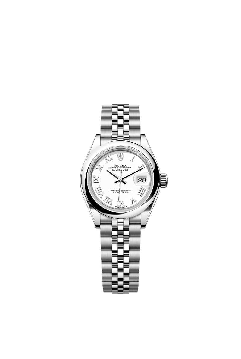 ROLEX LADY-DATEJUST 28MM WHITE ROMAN DIAL DOMED BEZEL JUBILEE BRACELET 279160