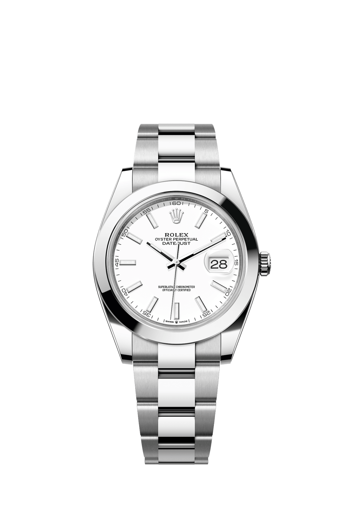 ROLEX DATEJUST 41MM WHITE INDEX DIAL SMOOTH BEZEL OYSTER BRACELET 126300