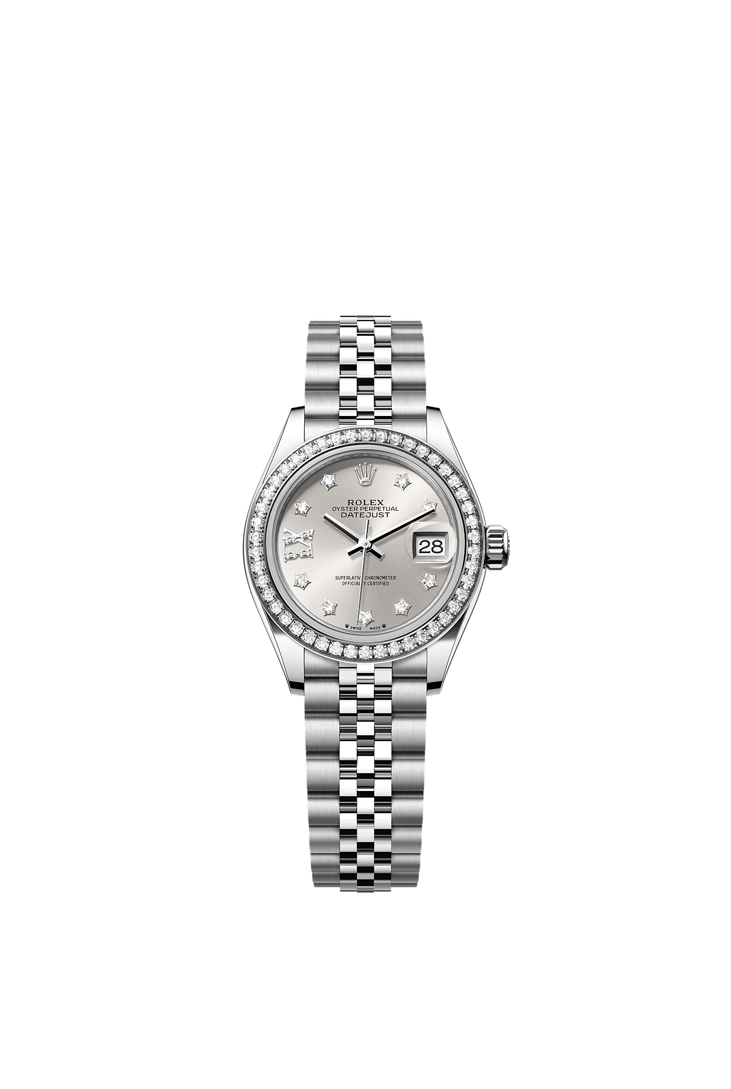 ROLEX LADY-DATEJUST 28MM SILVER STAR DIAMOND DIAL DIAMOND-SET BEZEL JUBILEE BRACELET 279384RBR