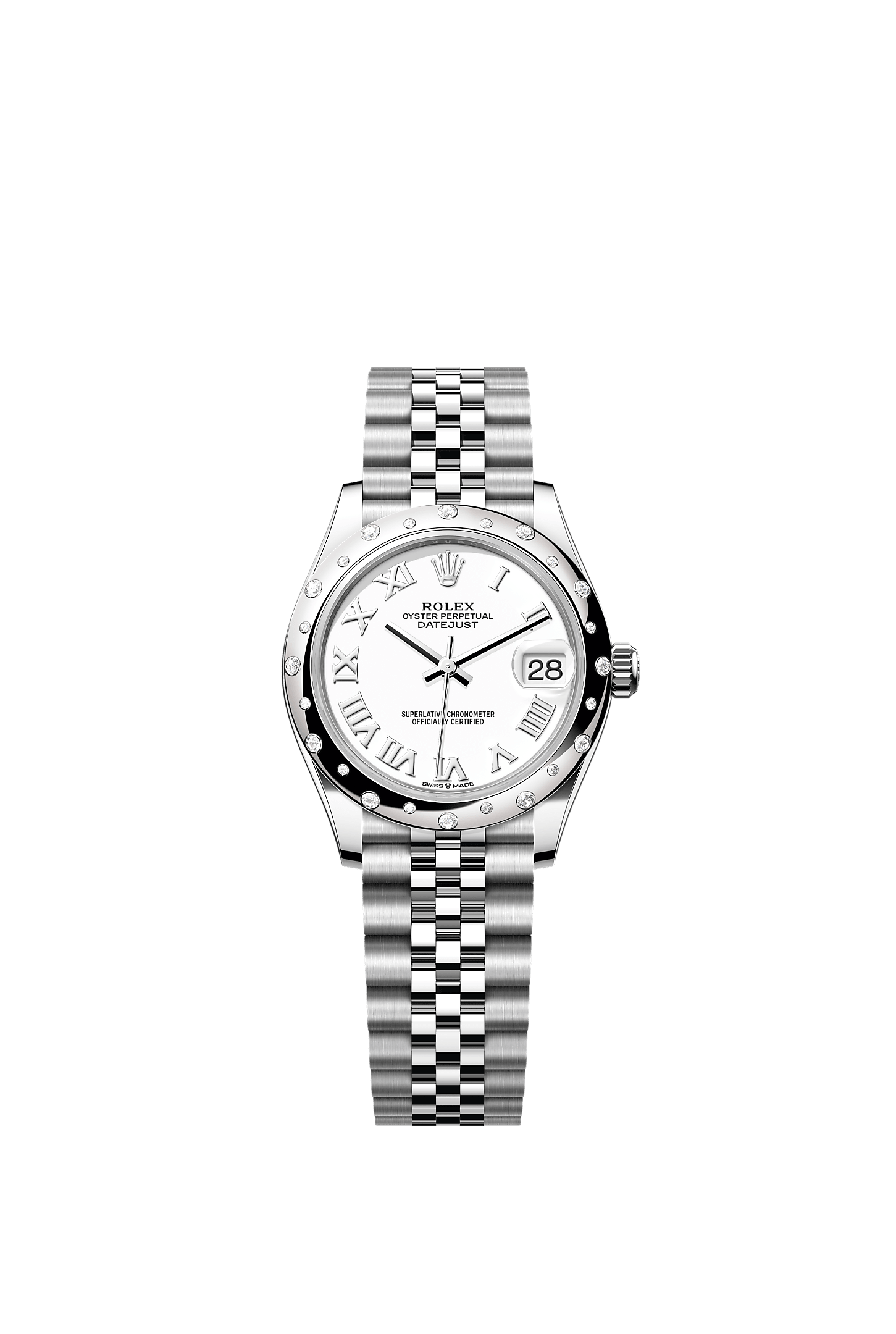 ROLEX LADY-DATEJUST 31MM WHITE ROMAN DIAL DIAMOND-SET SMOOTH DOMED BEZEL JUBILEE BRACELET 278344RBR