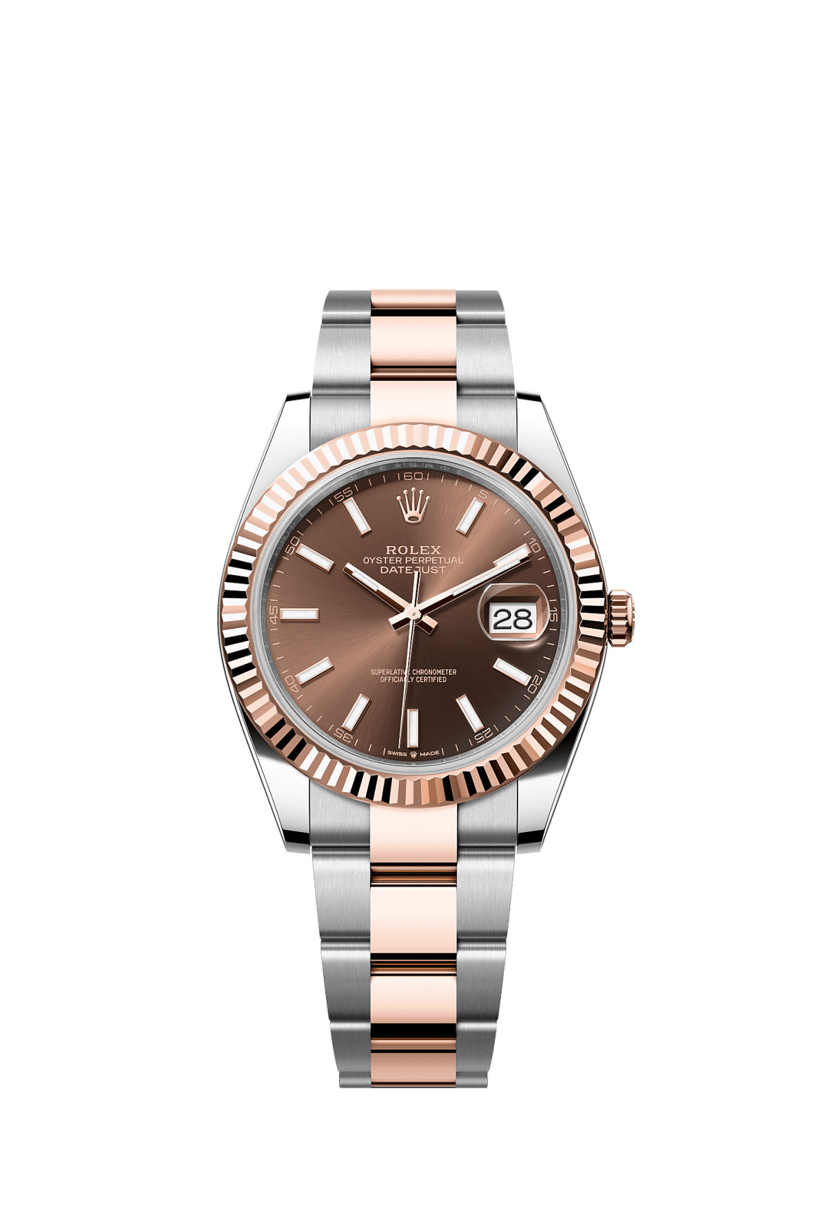 ROLEX DATEJUST 41MM TWO-TONE EVEROSE GOLD CHOCOLATE INDEX DIAL FLUTED BEZEL OYSTER BRACELET 126331